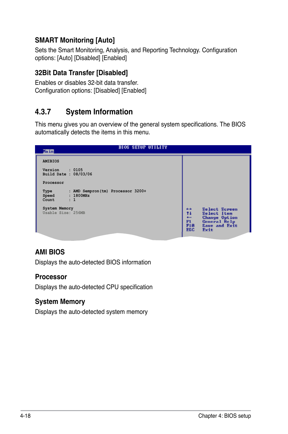 7 system information, Ami bios, Processor | Smart monitoring [auto, 32bit data transfer [disabled | Asus M2N DH User Manual | Page 78 / 116