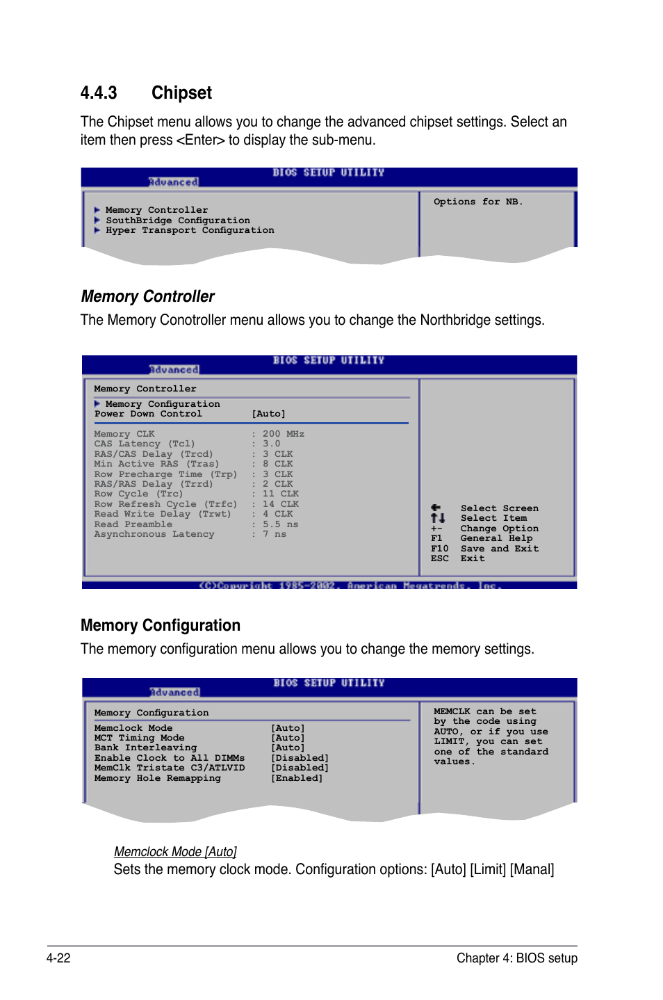 3 chipset, 22 chapter 4: bios setup, Memclock mode [auto | Asus M2N DH User Manual | Page 82 / 116