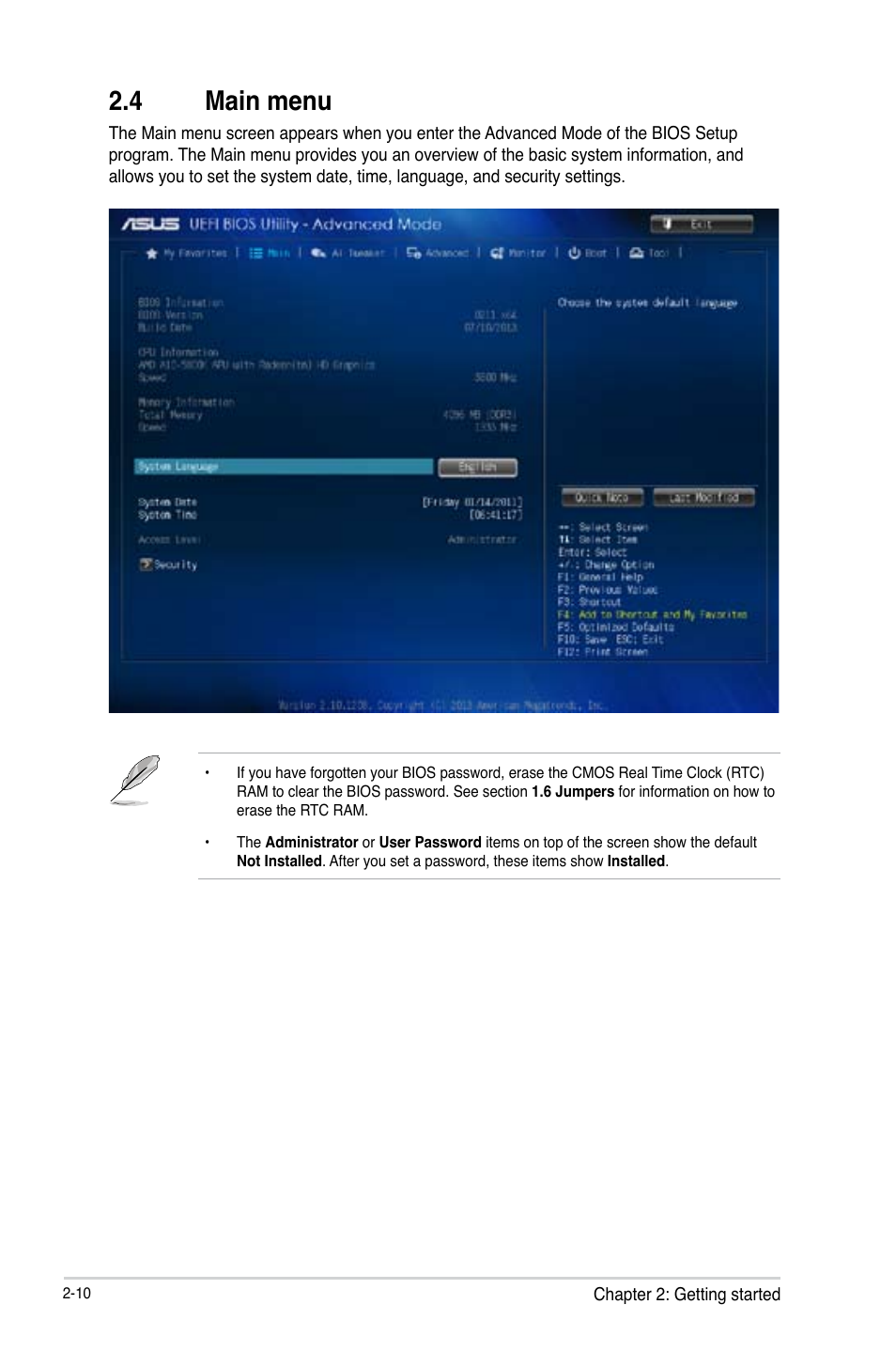 4 main menu, Main menu -10 | Asus A55BM-A/USB3 User Manual | Page 40 / 49