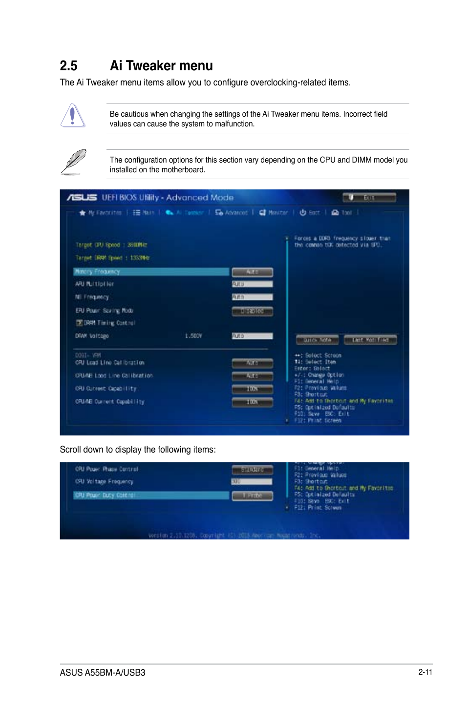 5 ai tweaker menu, Ai tweaker menu -11 | Asus A55BM-A/USB3 User Manual | Page 41 / 49