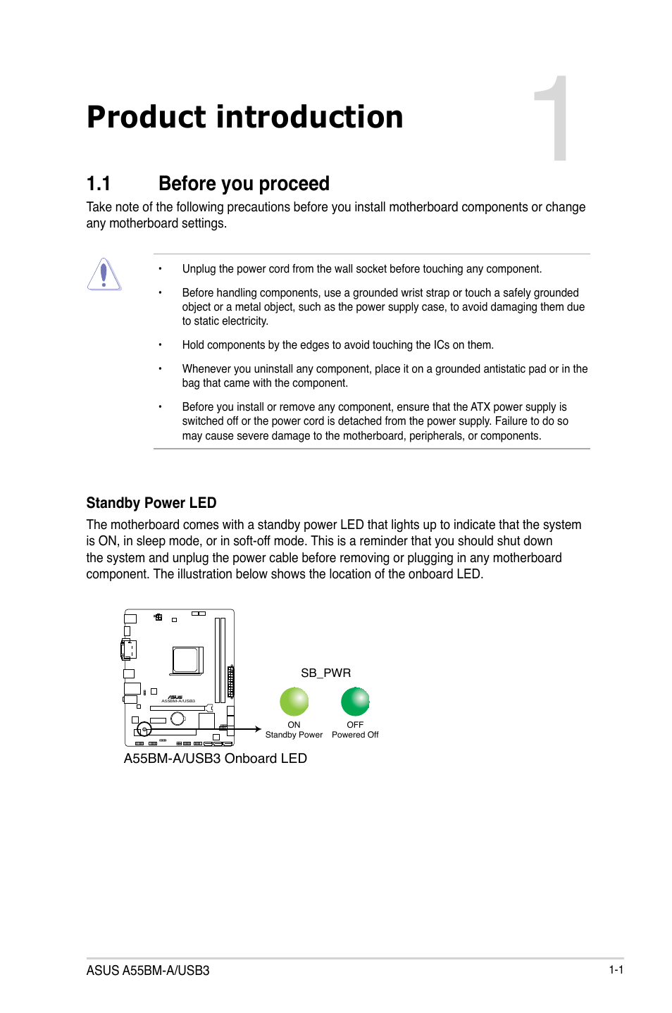 Product introduction, 1 before you proceed, Before you proceed -1 | Asus A55BM-A/USB3 User Manual | Page 9 / 49