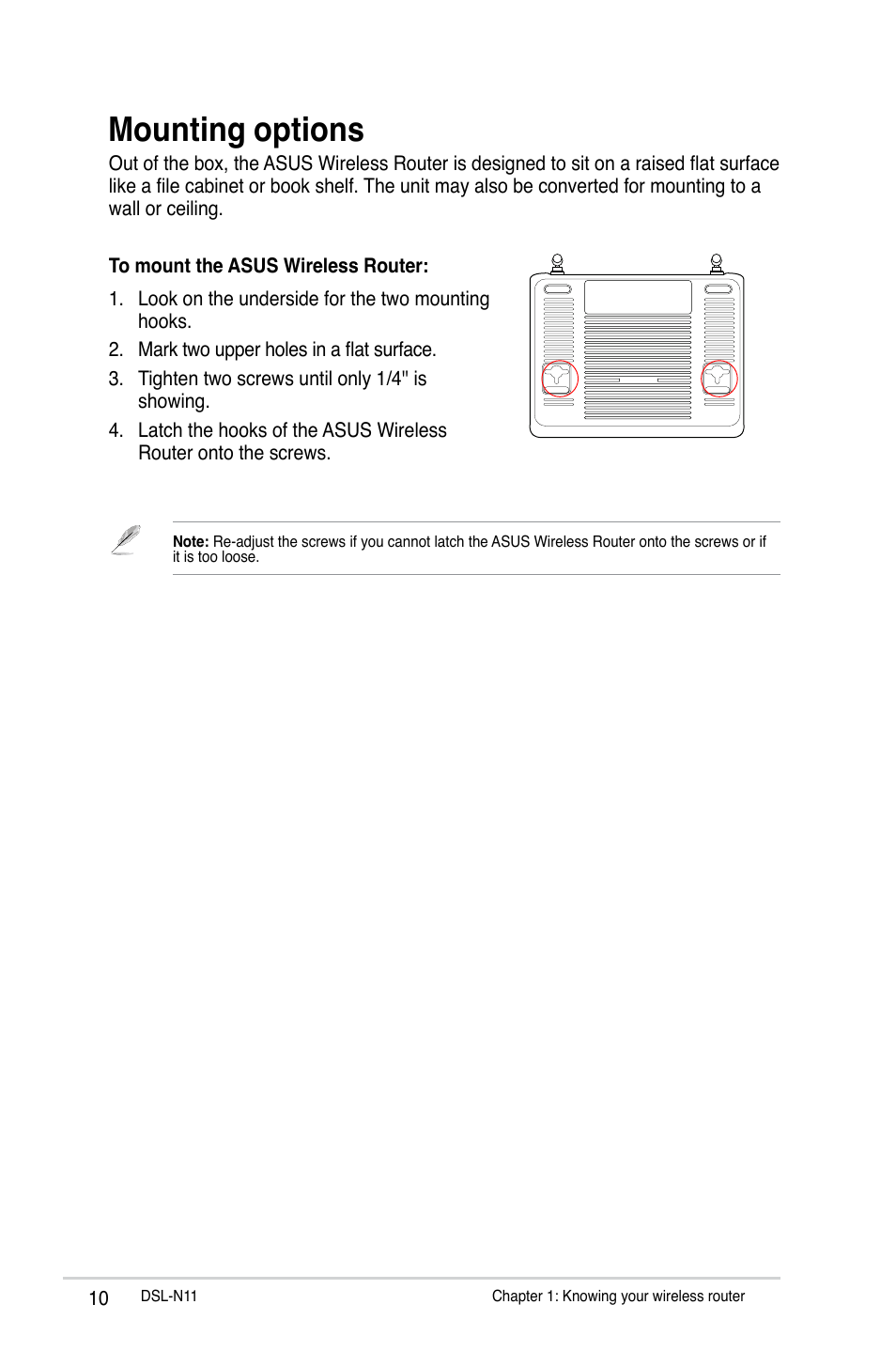 Mounting options | Asus DSL-N11 User Manual | Page 10 / 44