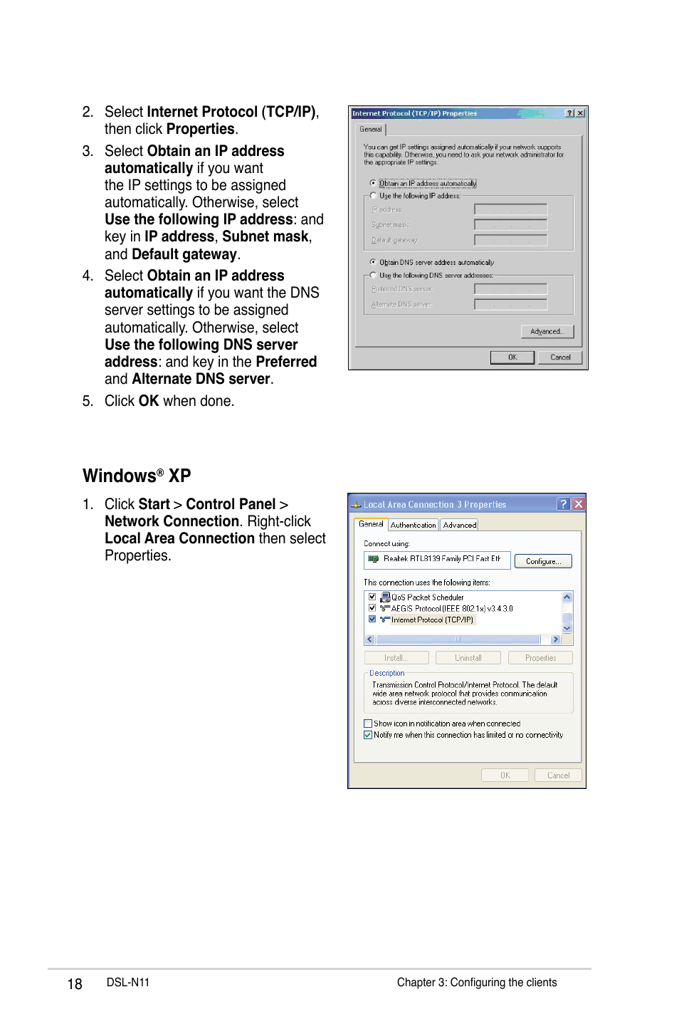 Windows | Asus DSL-N11 User Manual | Page 18 / 44