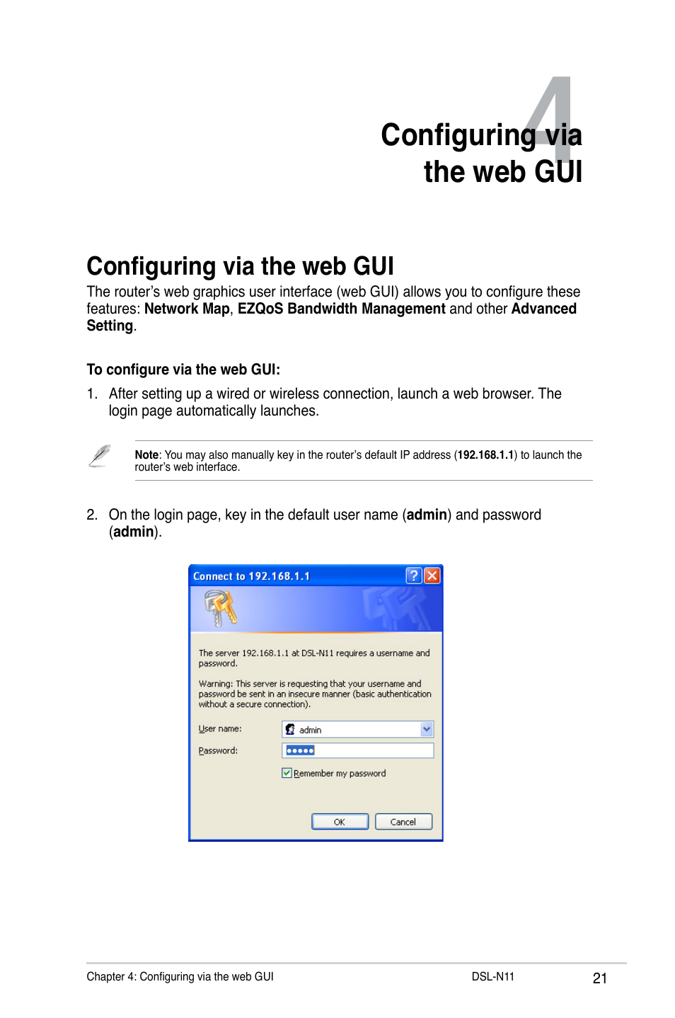 Configuring via the web gui | Asus DSL-N11 User Manual | Page 21 / 44