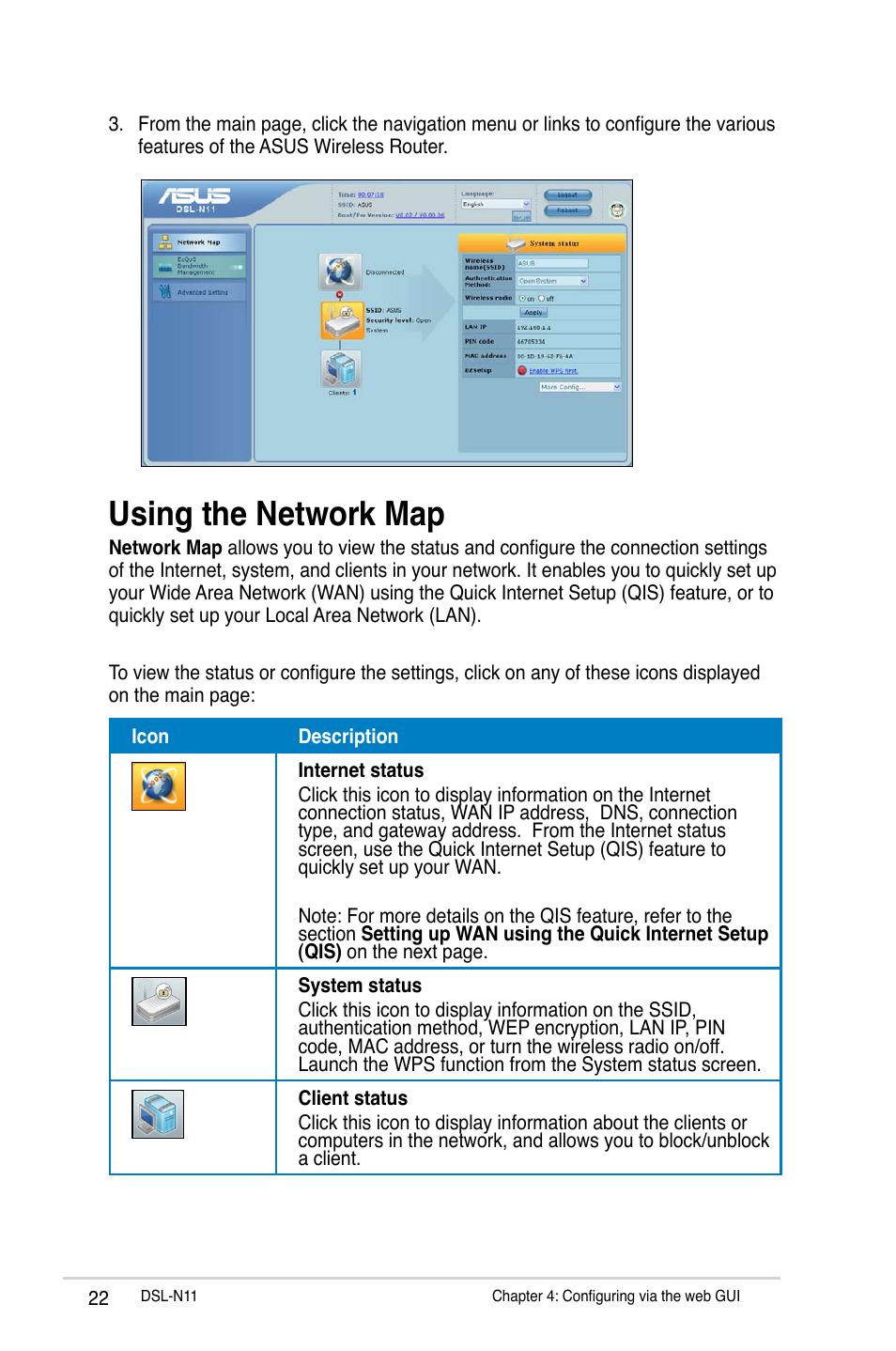 Using the network map | Asus DSL-N11 User Manual | Page 22 / 44