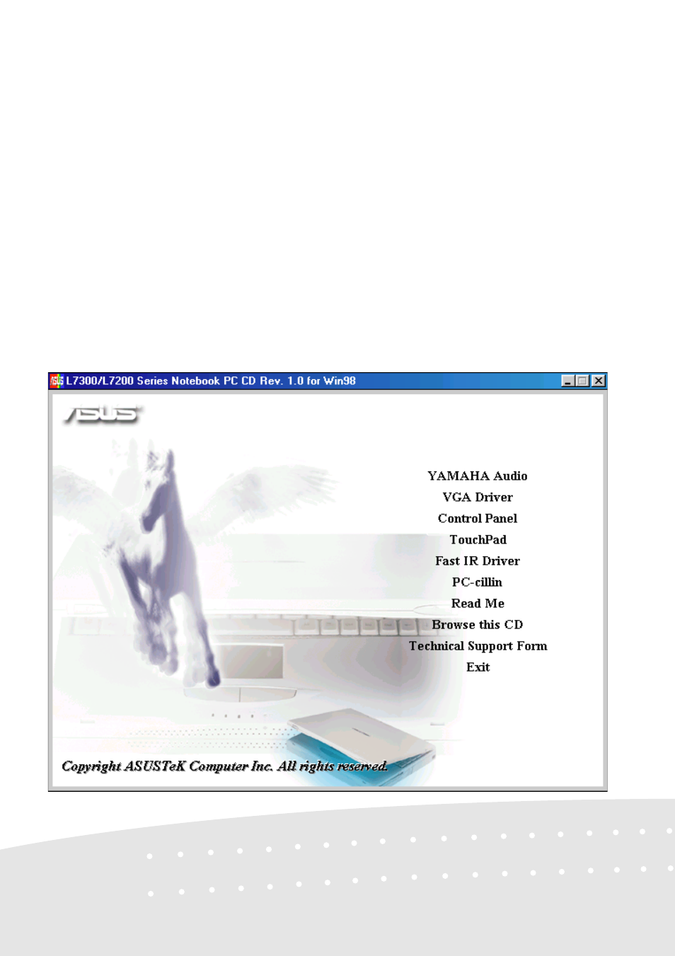 Support cd for windows 98 | Asus L7 User Manual | Page 8 / 44