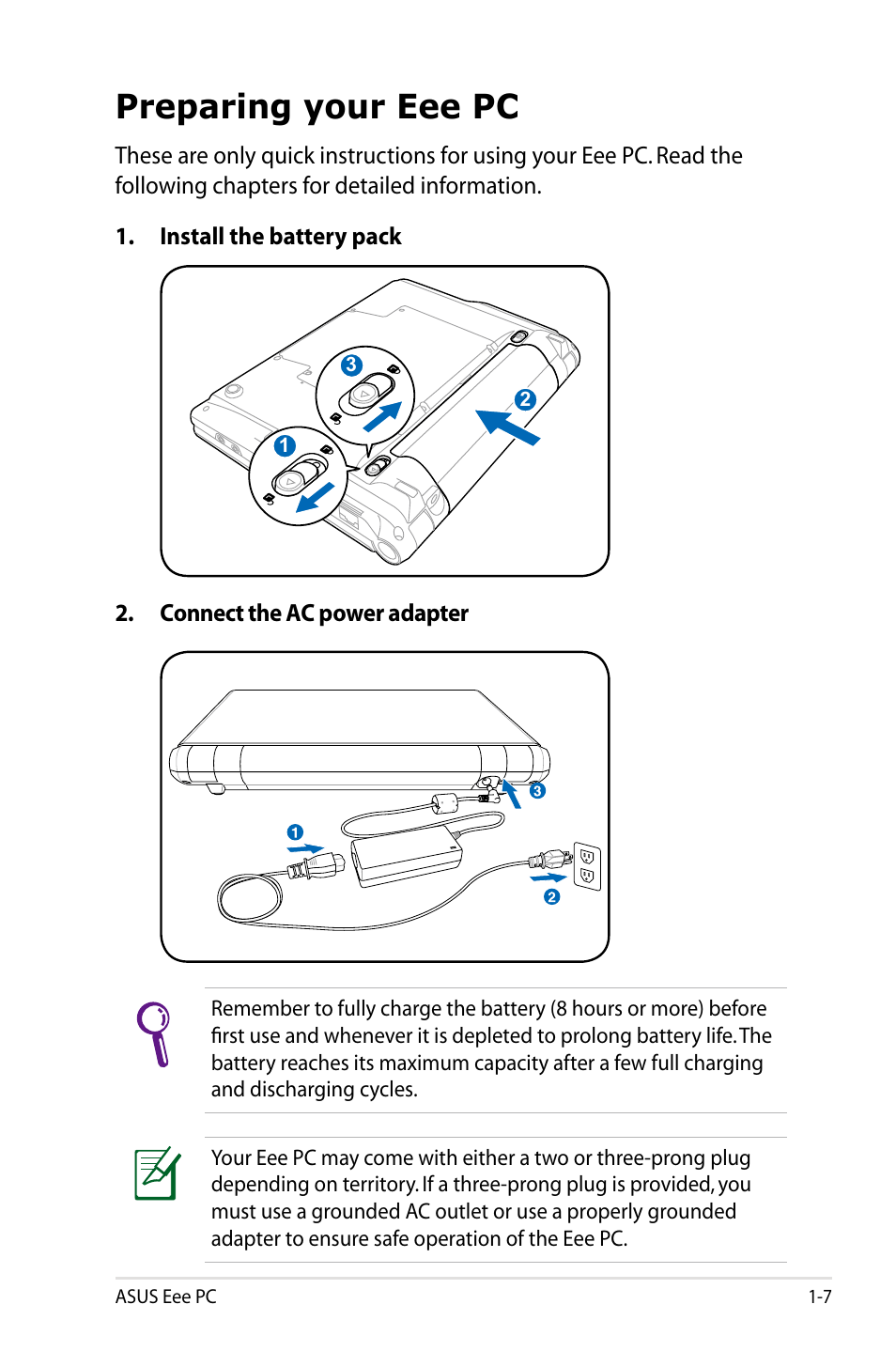 Preparing your eee pc | Asus Eee PC 900HD/Linux User Manual | Page 11 / 132