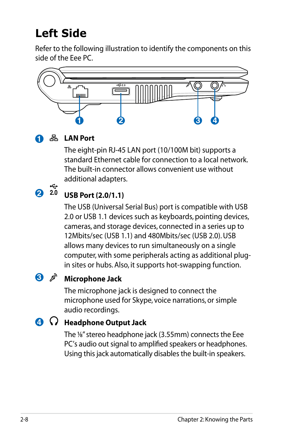 Left side | Asus Eee PC 900HD/Linux User Manual | Page 20 / 132