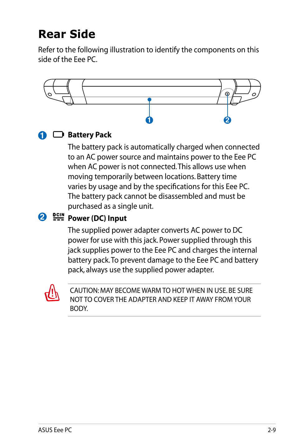 Rear side | Asus Eee PC 900HD/Linux User Manual | Page 21 / 132