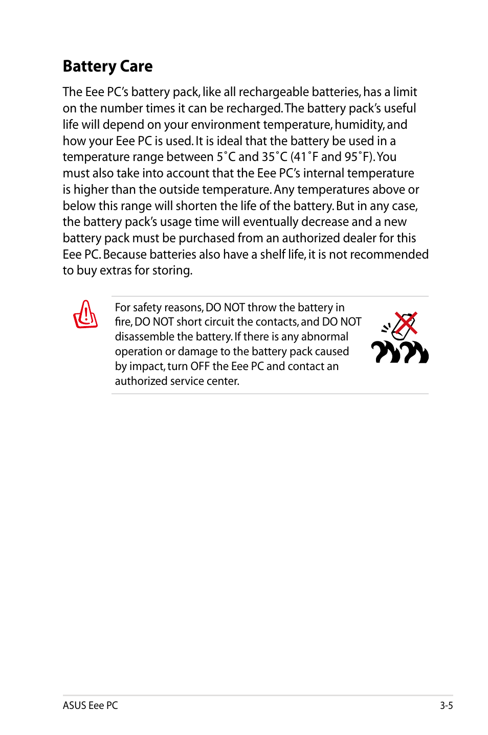 Battery care | Asus Eee PC 900HD/Linux User Manual | Page 27 / 132