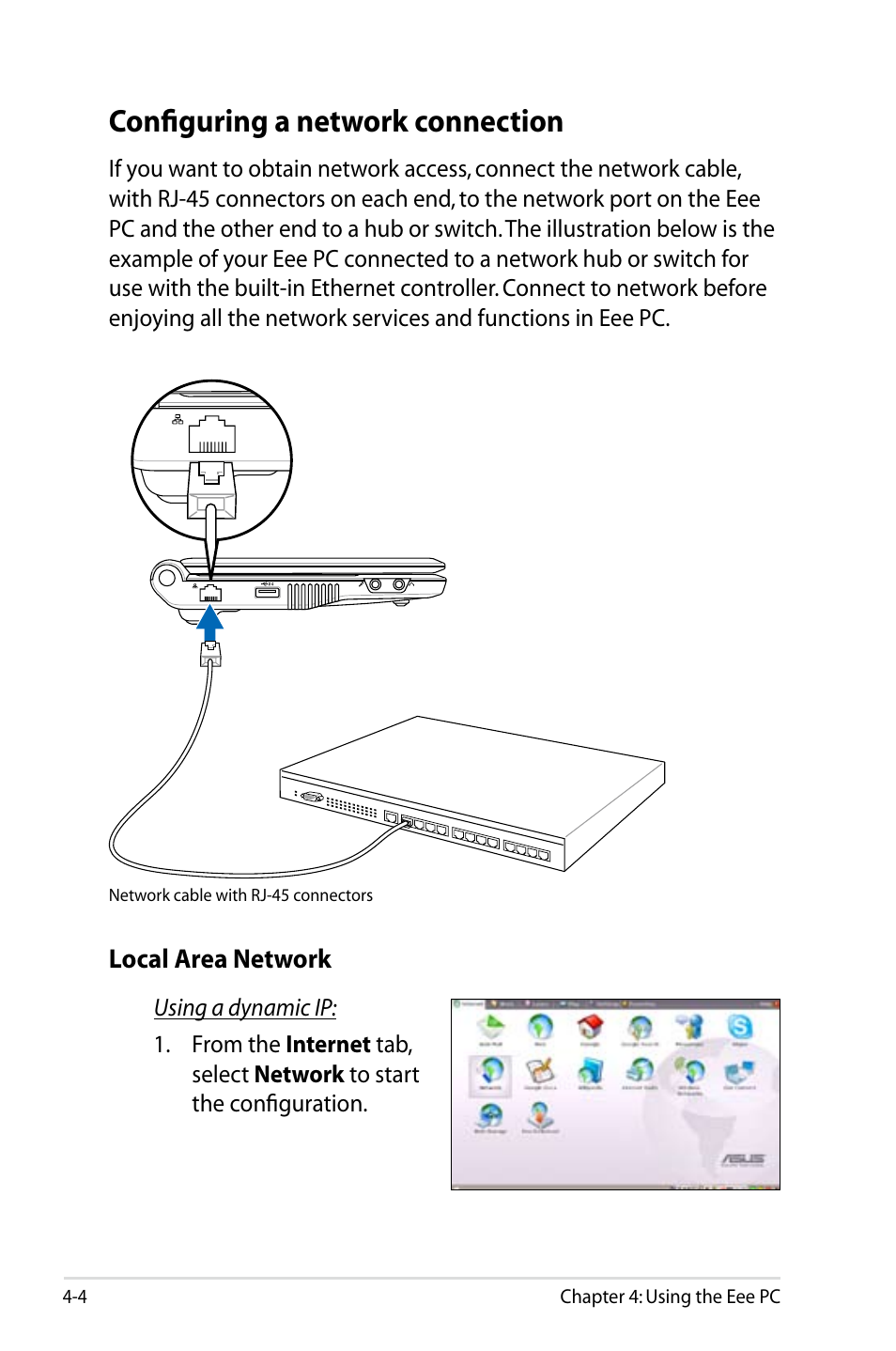 Configuring a network connection | Asus Eee PC 900HD/Linux User Manual | Page 40 / 132