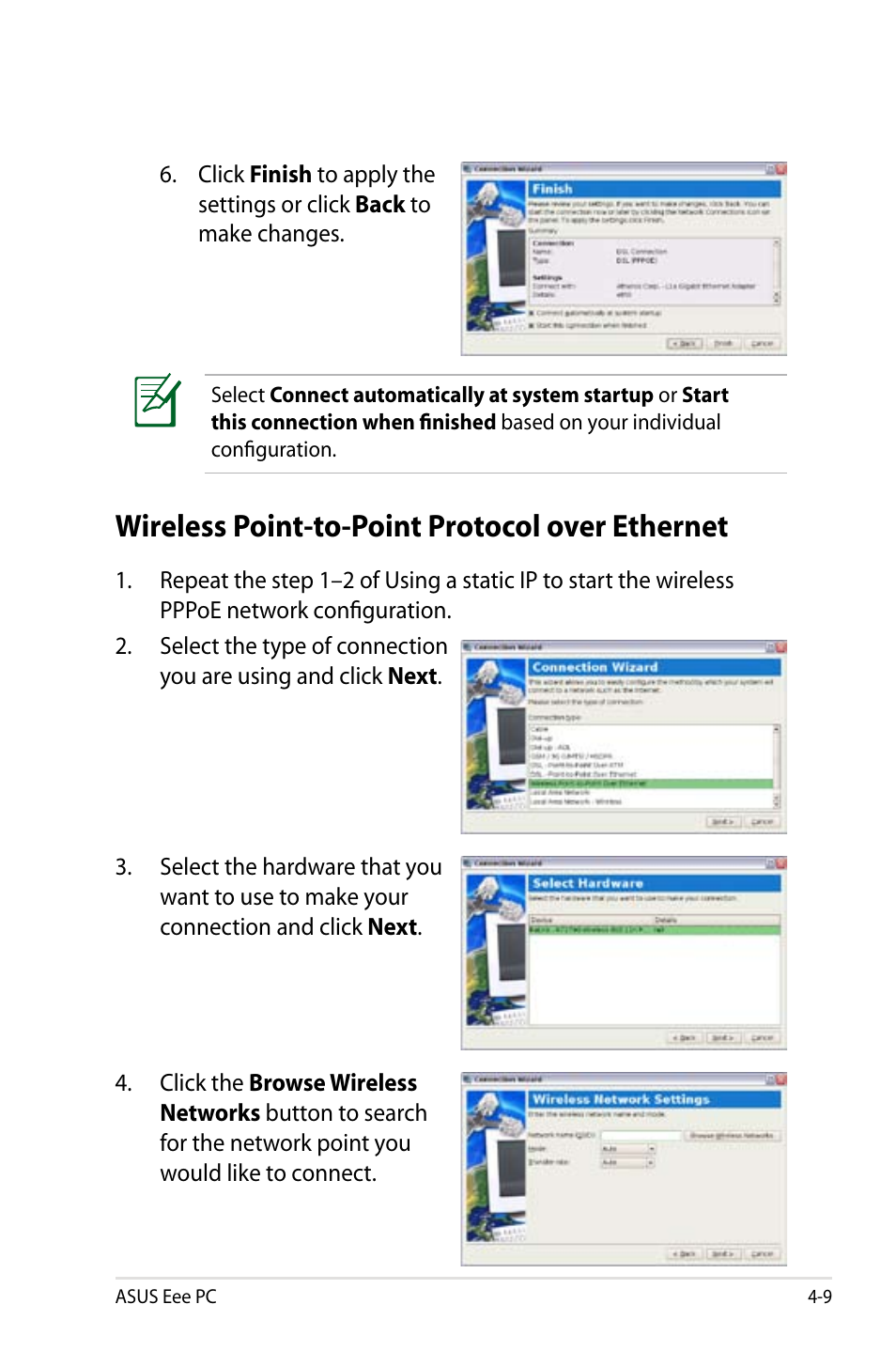 Wireless point-to-point protocol over ethernet | Asus Eee PC 900HD/Linux User Manual | Page 45 / 132