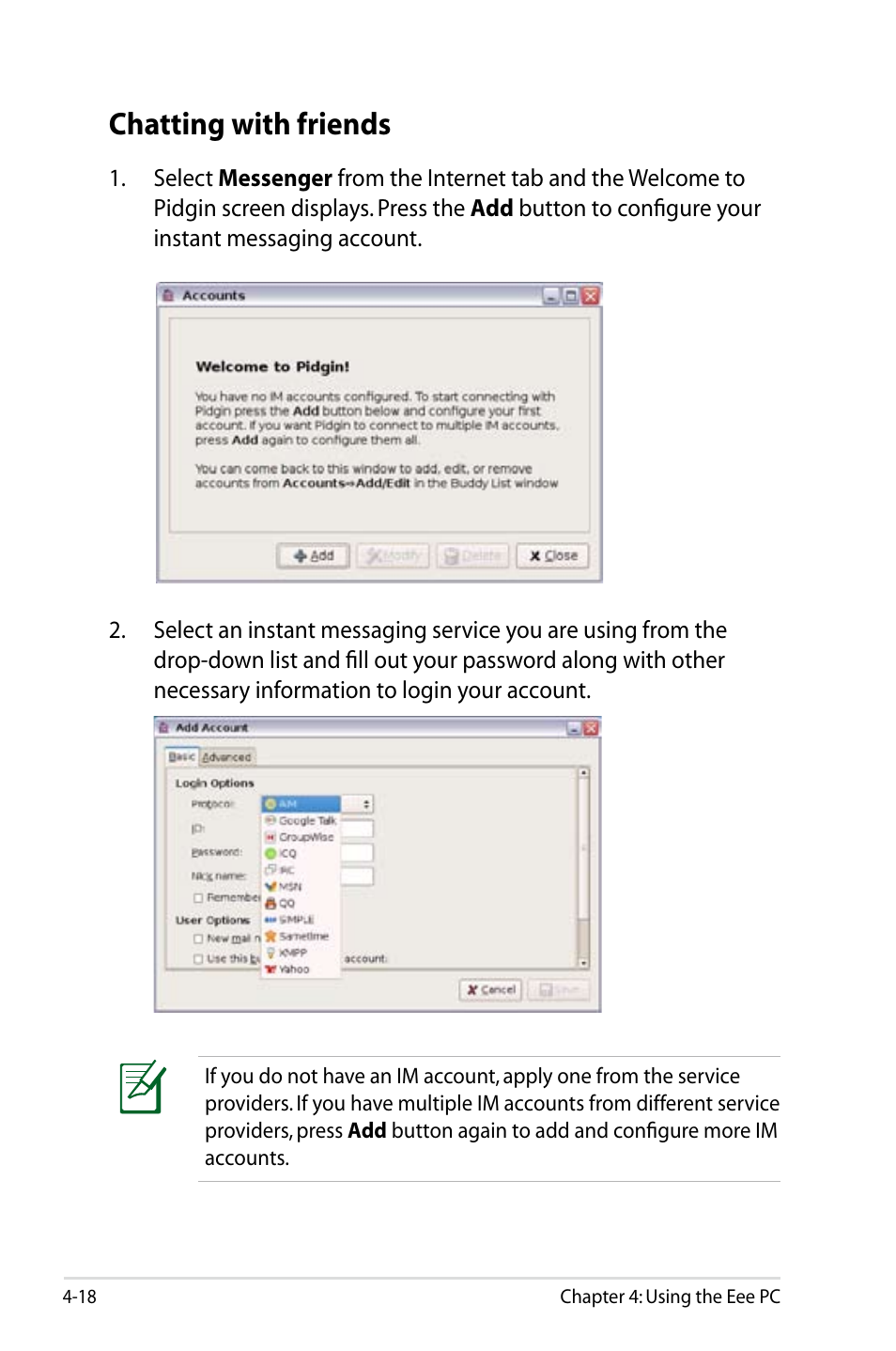 Chatting with friends | Asus Eee PC 900HD/Linux User Manual | Page 54 / 132