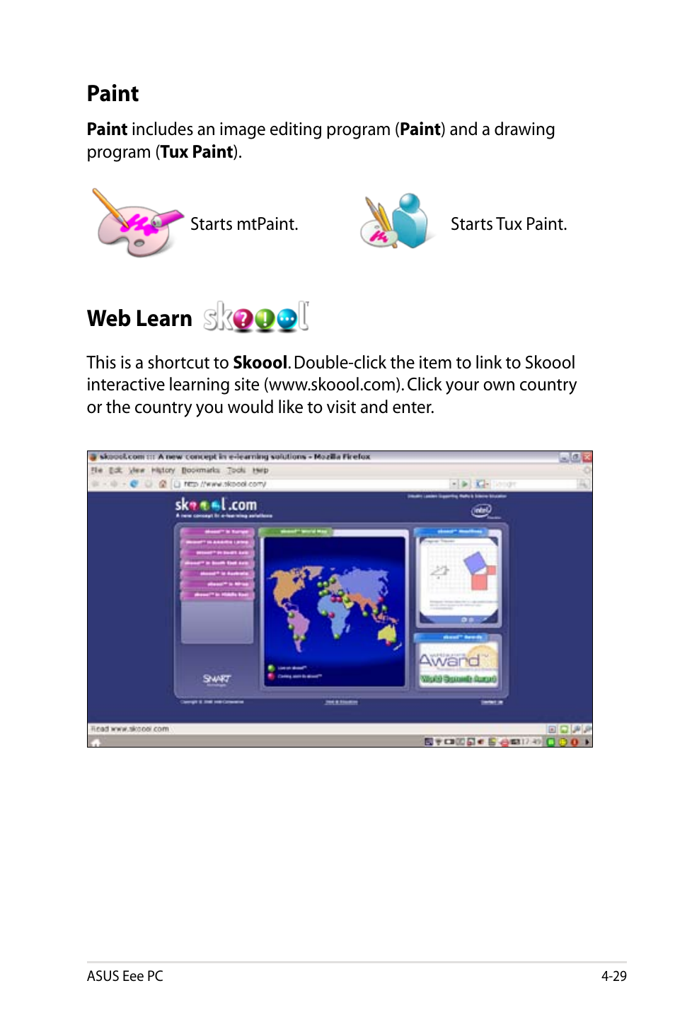 Paint, Web learn | Asus Eee PC 900HD/Linux User Manual | Page 65 / 132