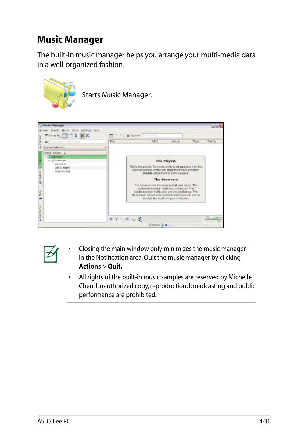 Music manager | Asus Eee PC 900HD/Linux User Manual | Page 67 / 132