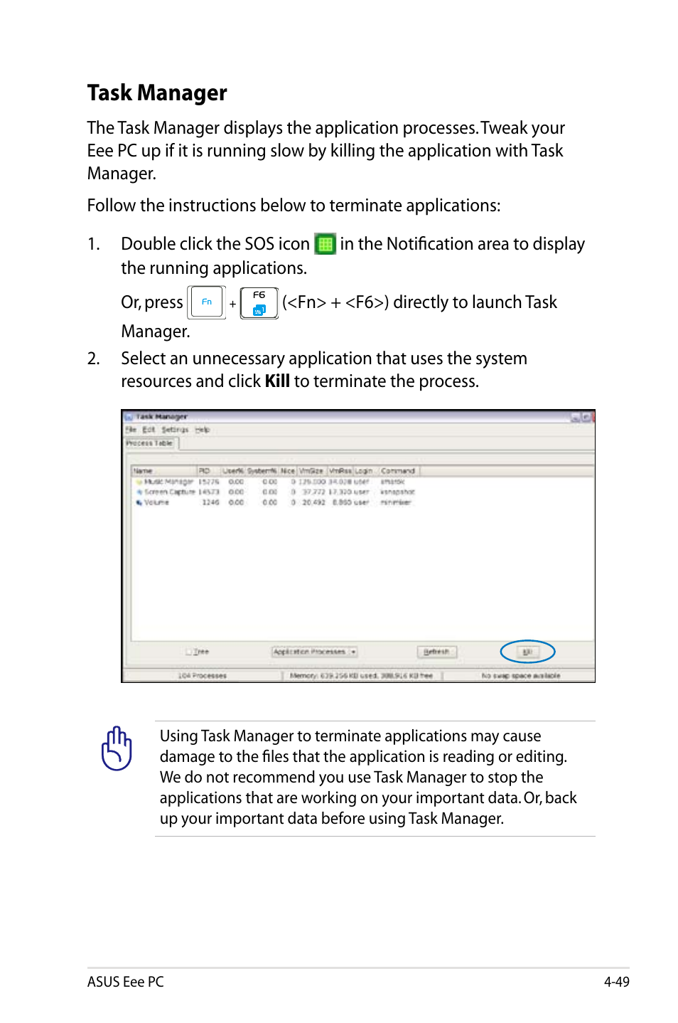 Task manager | Asus Eee PC 900HD/Linux User Manual | Page 85 / 132