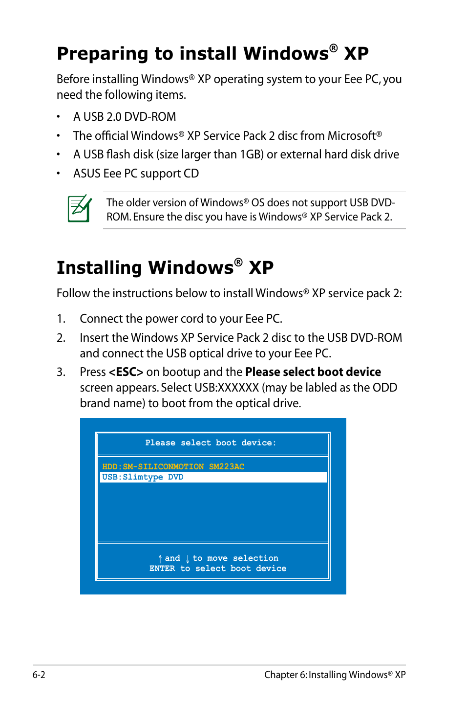 Preparing to install windows, Installing windows | Asus Eee PC 900HD/Linux User Manual | Page 96 / 132