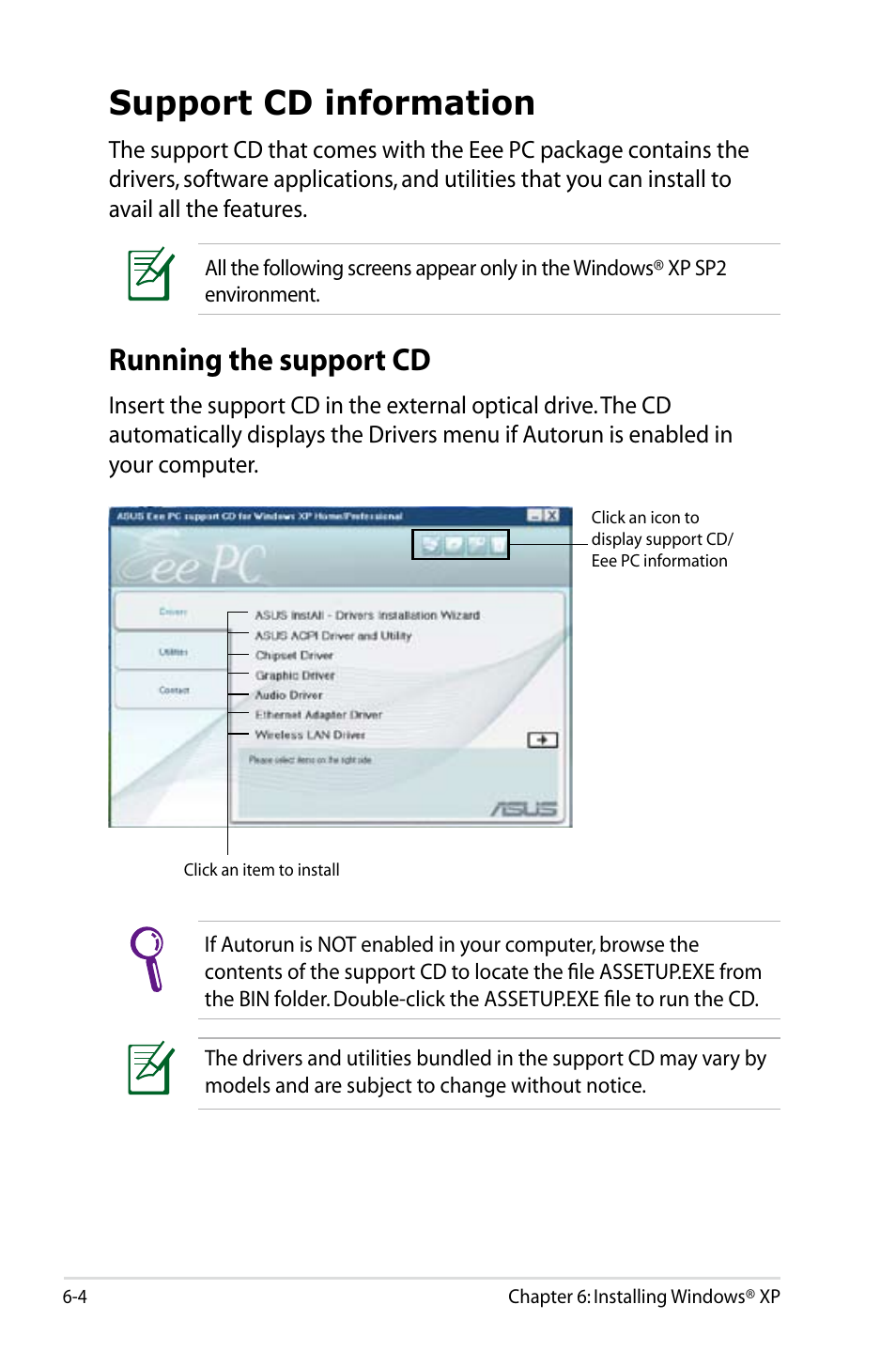 Support cd information, Running the support cd | Asus Eee PC 900HD/Linux User Manual | Page 98 / 132