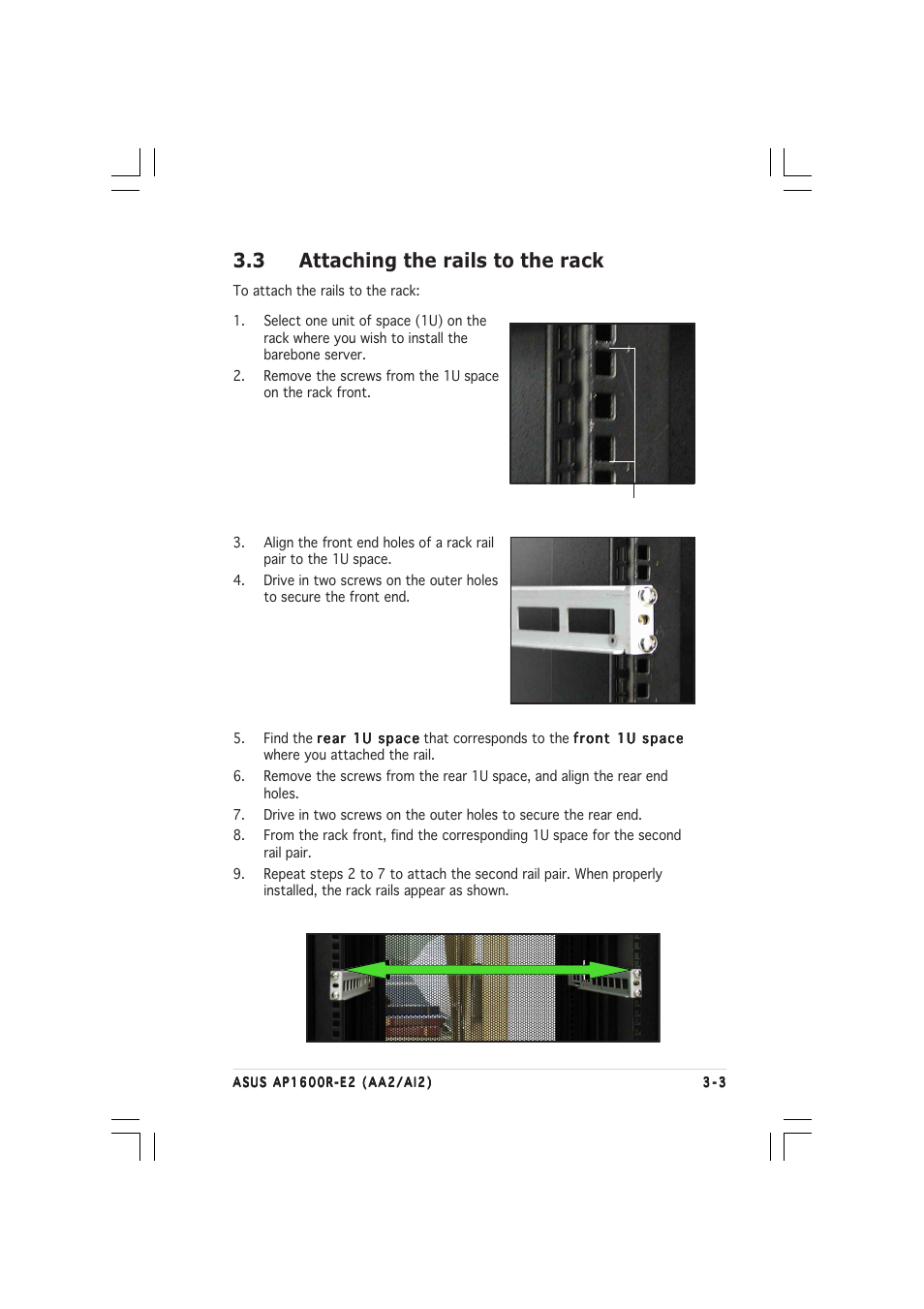 3 attaching the rails to the rack | Asus AP1600R-E2(AI2) User Manual | Page 49 / 150