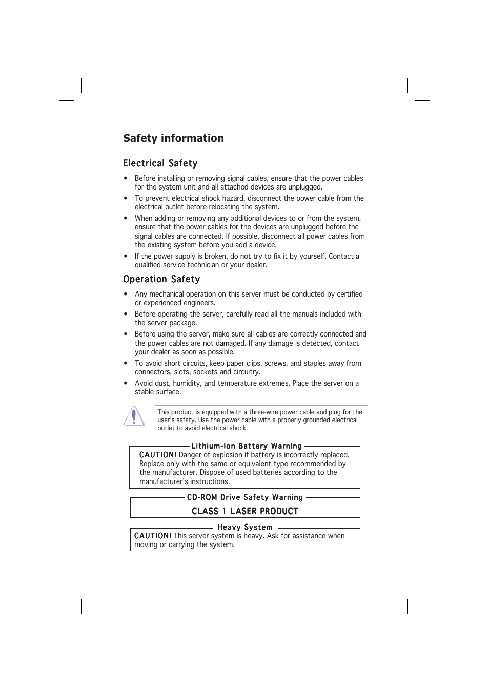 Safety information | Asus AP1600R-E2(AI2) User Manual | Page 7 / 150