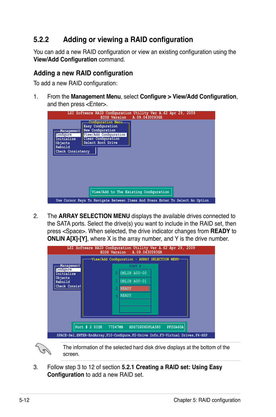 2 adding or viewing a raid configuration, Adding a new raid configuration | Asus P7F-E User Manual | Page 108 / 162