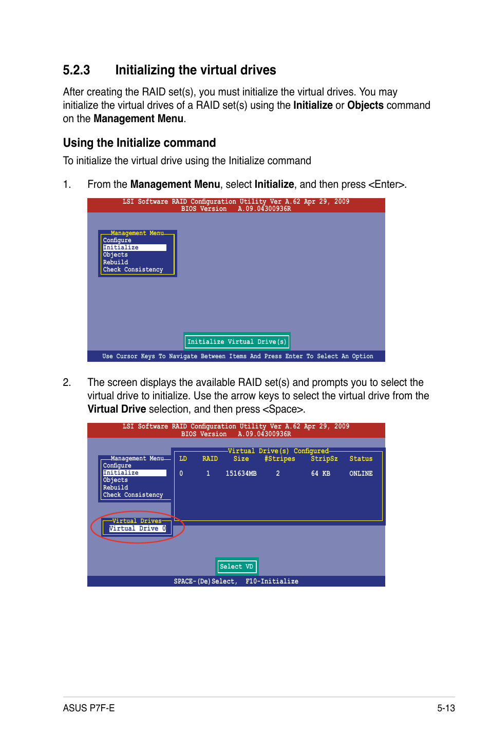 3 initializing the virtual drives, Using the initialize command | Asus P7F-E User Manual | Page 109 / 162