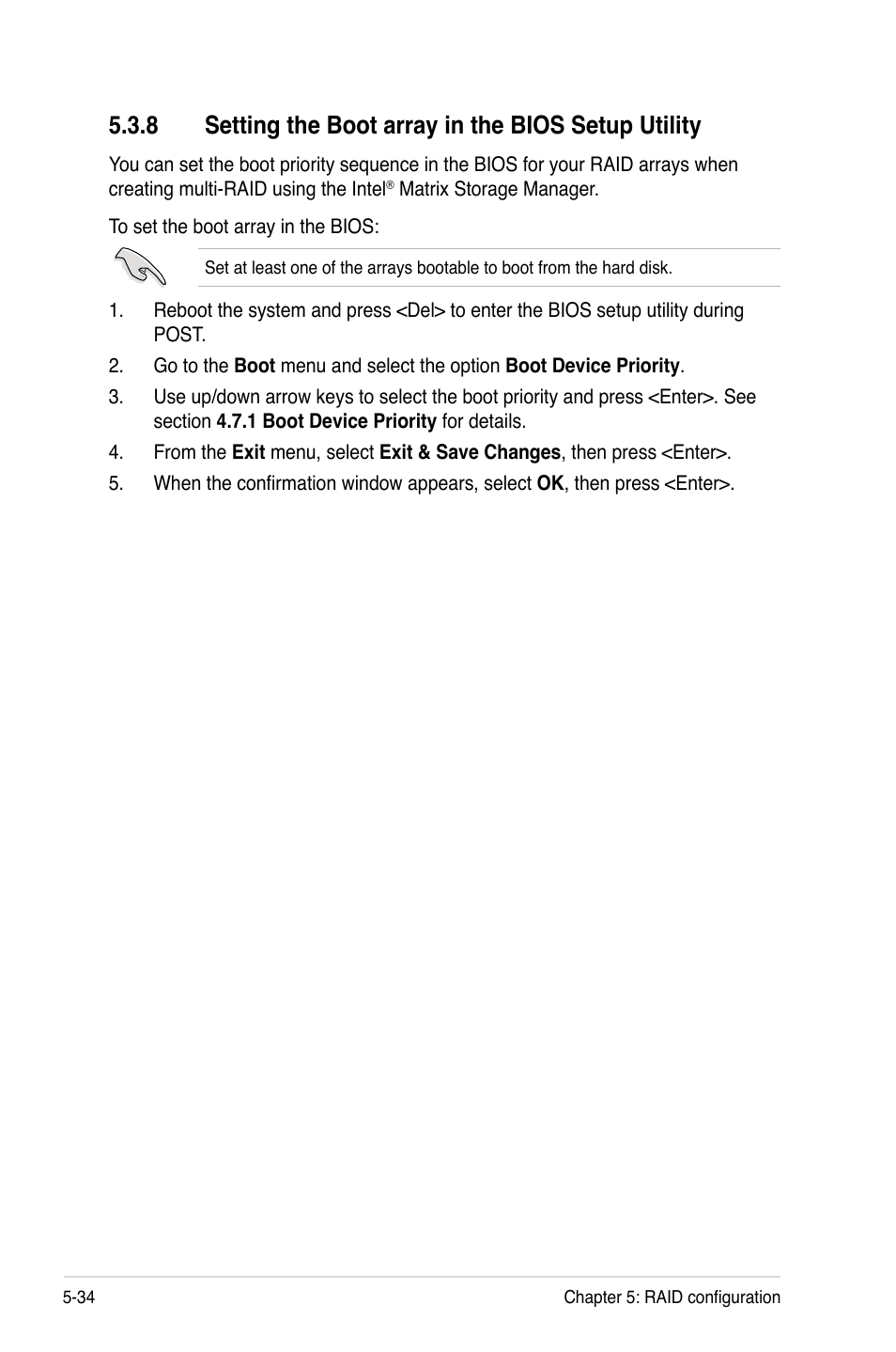 8 setting the boot array in the bios setup utility | Asus P7F-E User Manual | Page 130 / 162