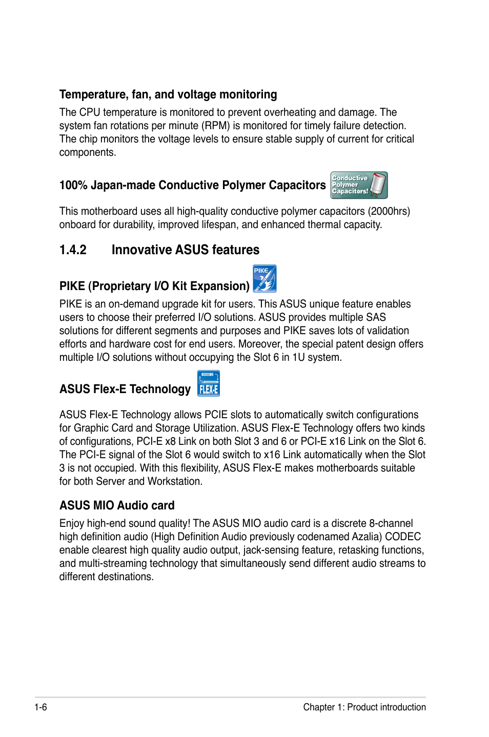 2 innovative asus features | Asus P7F-E User Manual | Page 18 / 162