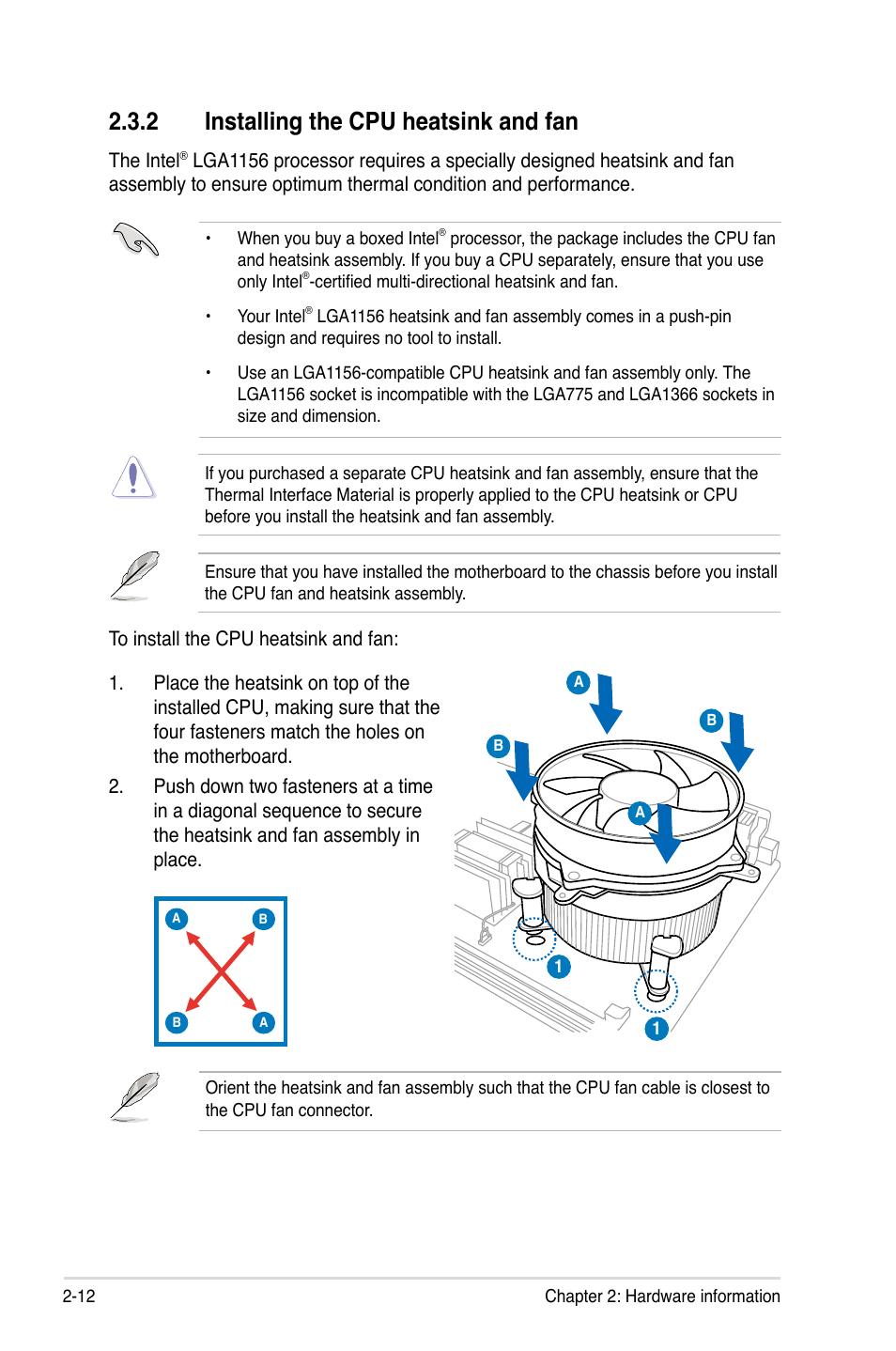 2 installing the cpu heatsink and fan | Asus P7F-E User Manual | Page 30 / 162