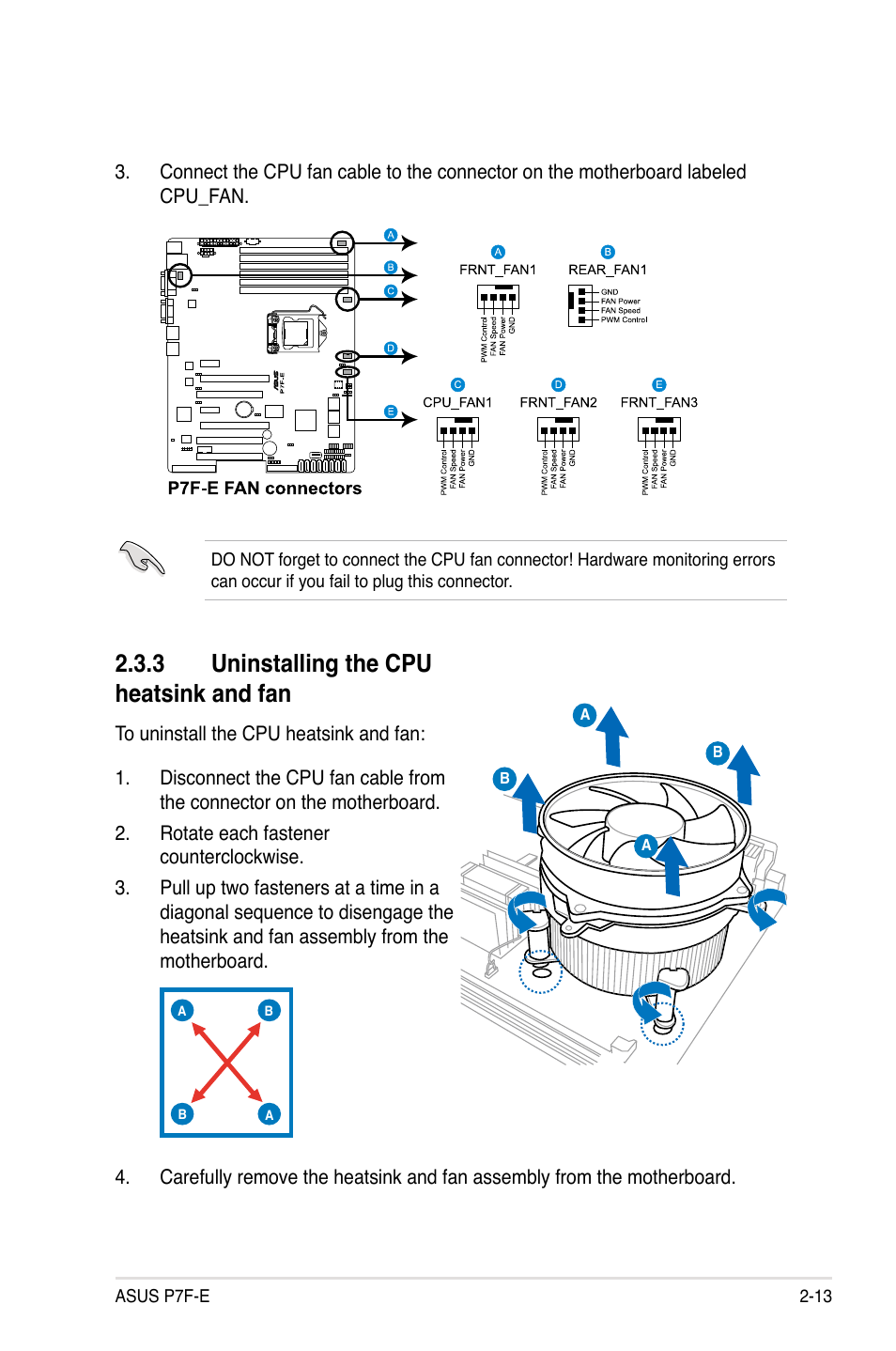 3 uninstalling the cpu heatsink and fan | Asus P7F-E User Manual | Page 31 / 162