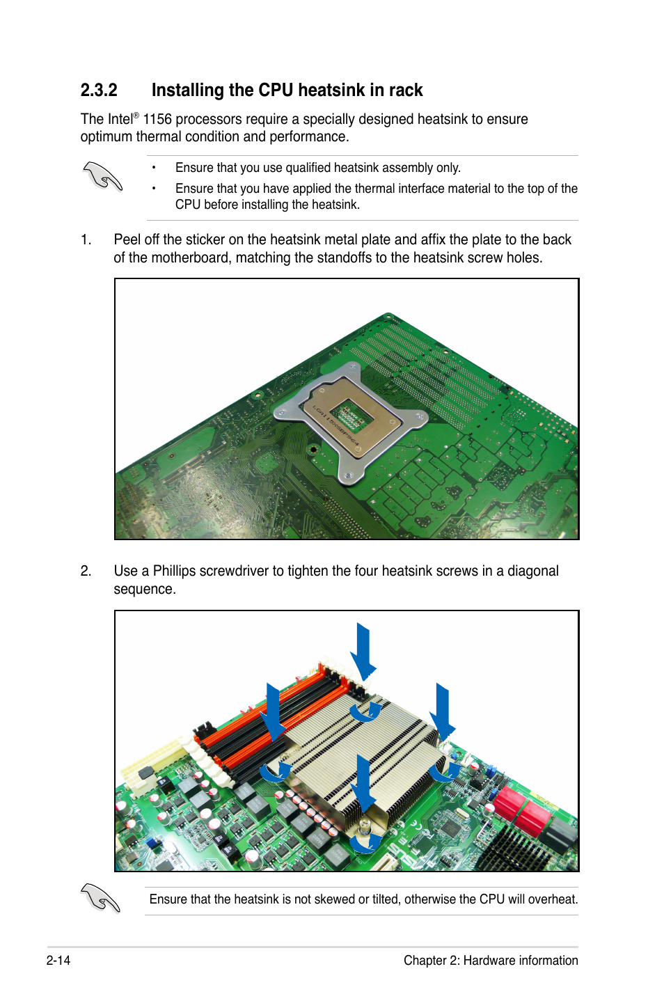 2 installing the cpu heatsink in rack | Asus P7F-E User Manual | Page 32 / 162