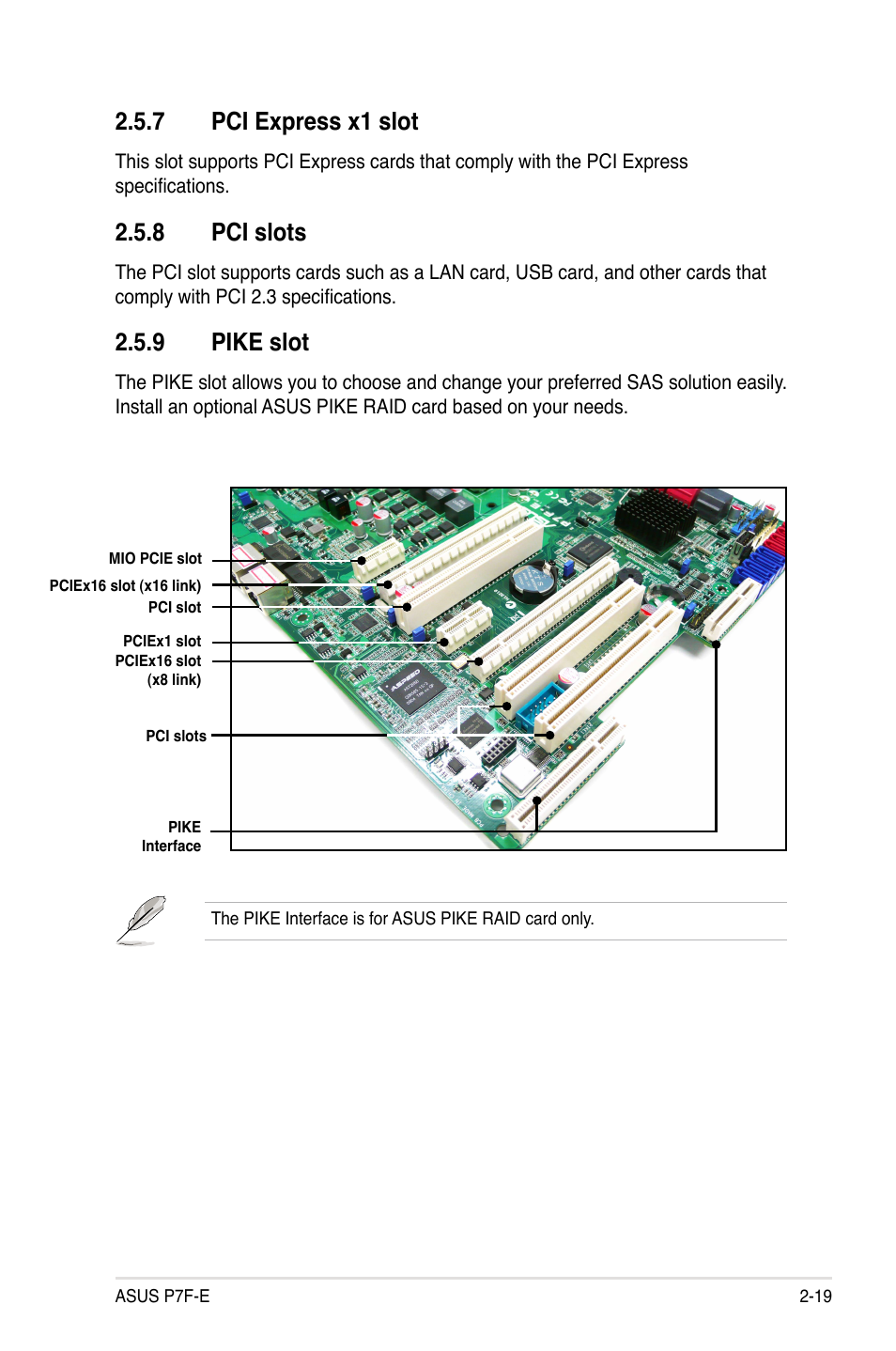 7 pci express x1 slot, 8 pci slots, 9 pike slot | Asus P7F-E User Manual | Page 37 / 162