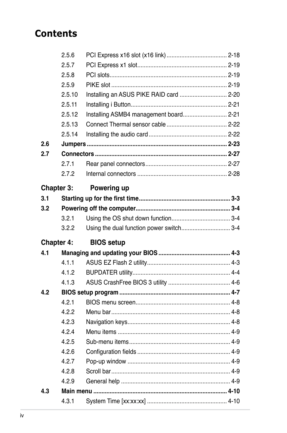 Asus P7F-E User Manual | Page 4 / 162