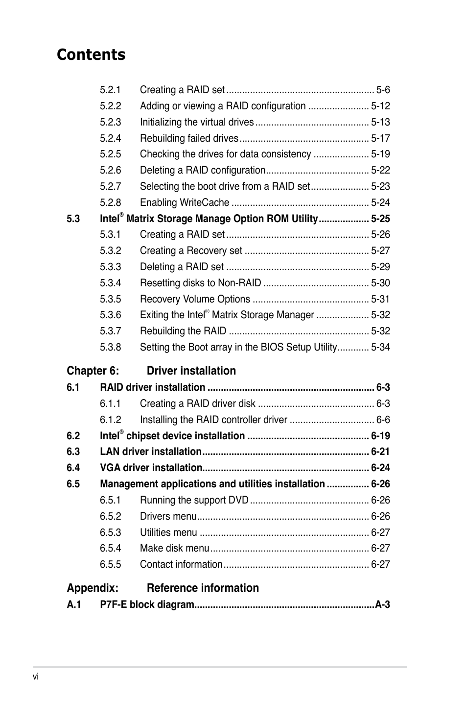 Asus P7F-E User Manual | Page 6 / 162