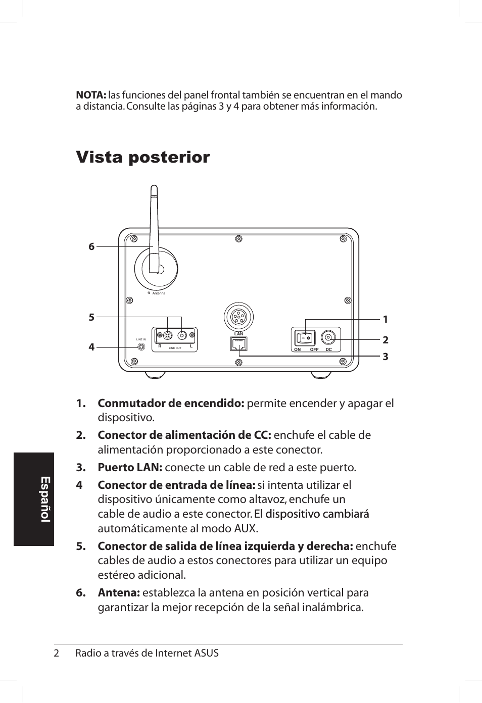 Vista posterior, Español | Asus AIR User Manual | Page 106 / 192