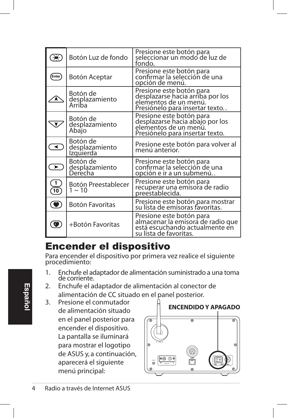 Encender el dispositivo | Asus AIR User Manual | Page 108 / 192