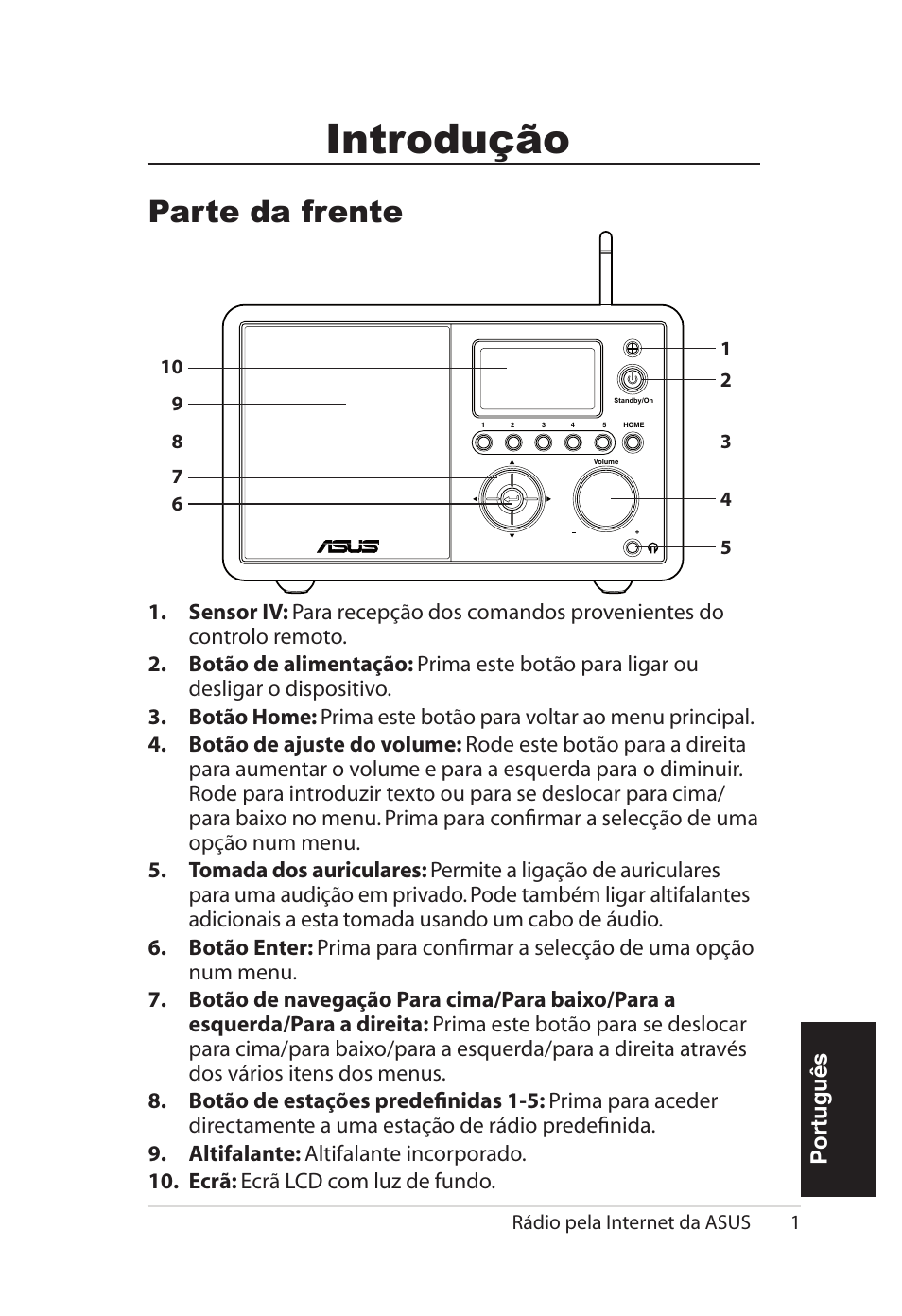 Introdução, Parte da frente | Asus AIR User Manual | Page 129 / 192