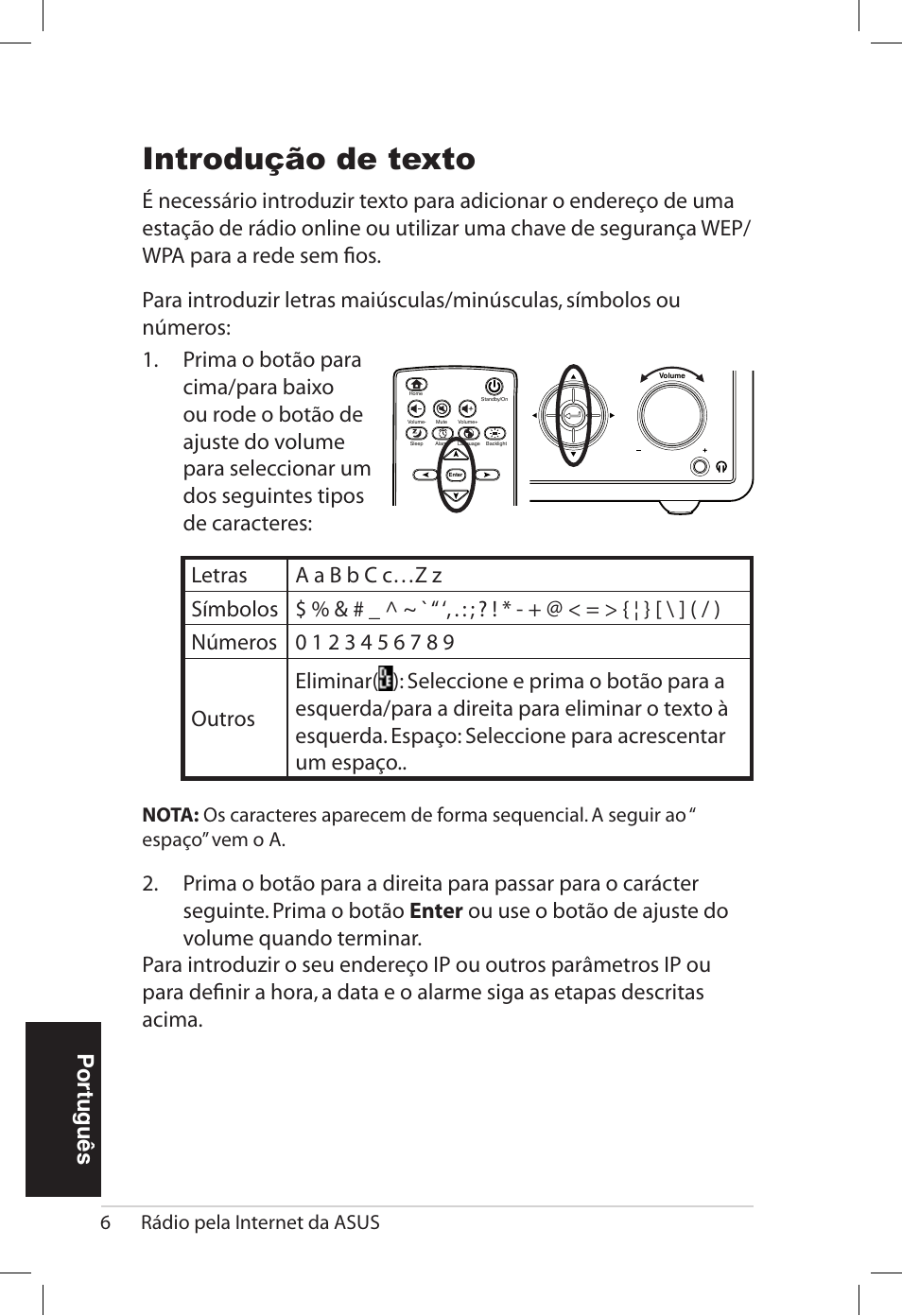 Introdução de texto, Português, 6rádio pela internet da asus | Asus AIR User Manual | Page 134 / 192