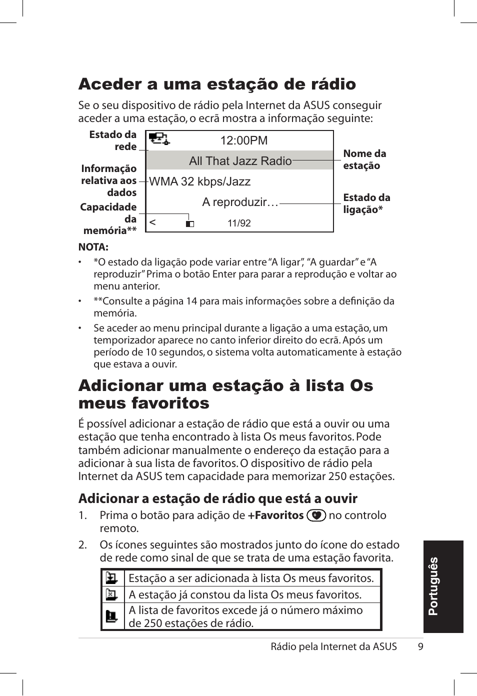 Aceder a uma estação de rádio, Adicionar uma estação à lista os meus favoritos, Adicionar.a.estação.de.rádio.que.está.a.ouvir | Asus AIR User Manual | Page 137 / 192