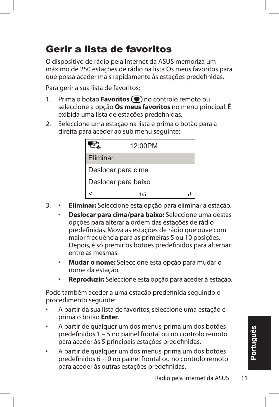 Gerir a lista de favoritos | Asus AIR User Manual | Page 139 / 192