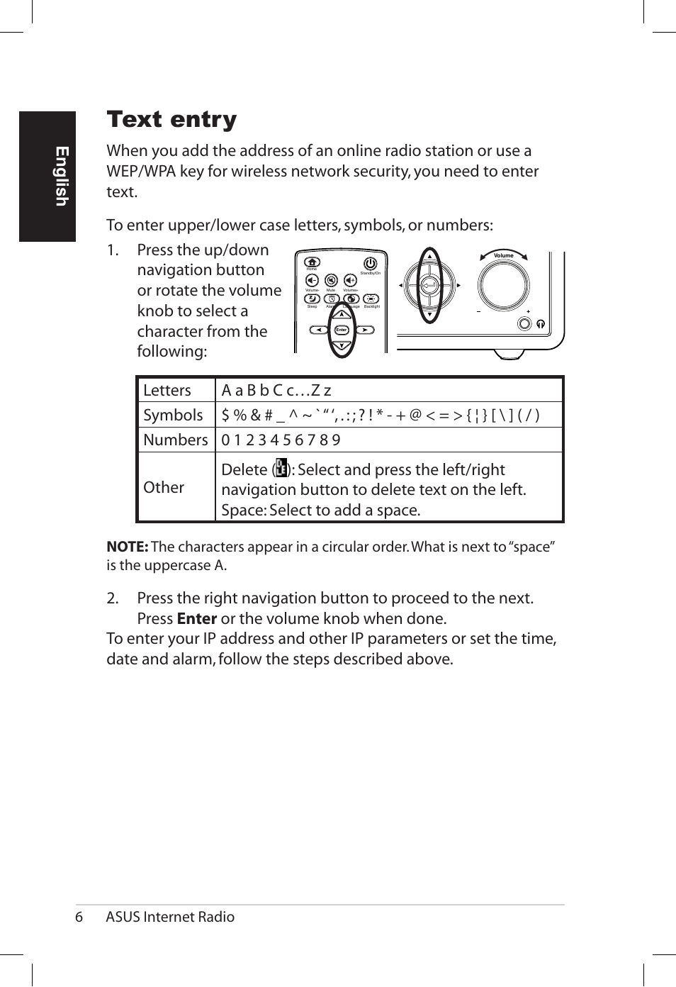 Text entry, English, 6asus internet radio | Asus AIR User Manual | Page 14 / 192