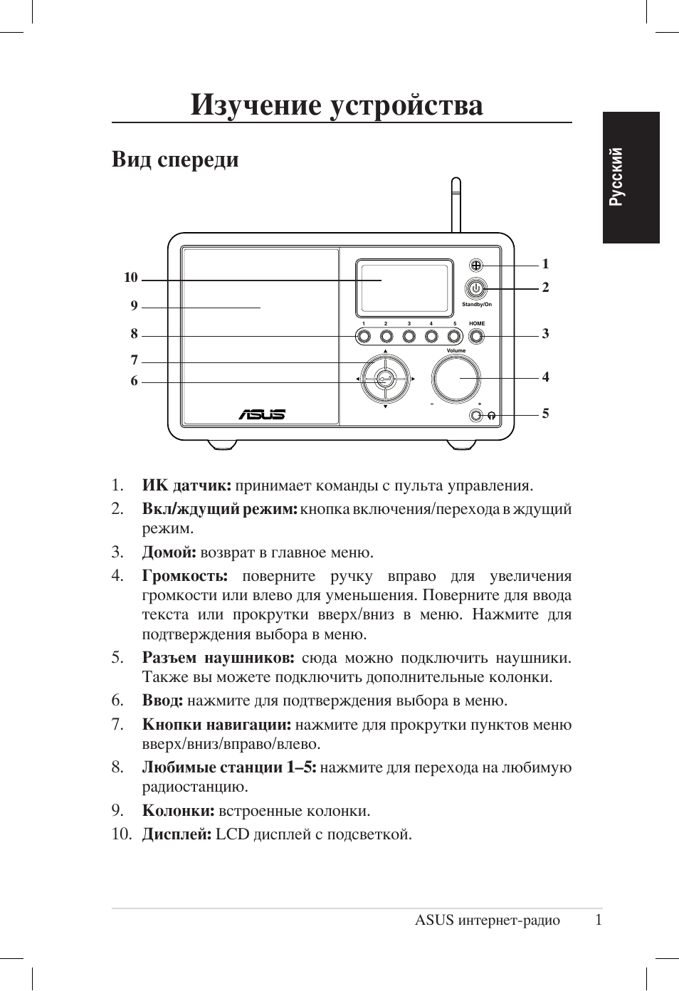 Изучение устройства, Вид спереди | Asus AIR User Manual | Page 153 / 192