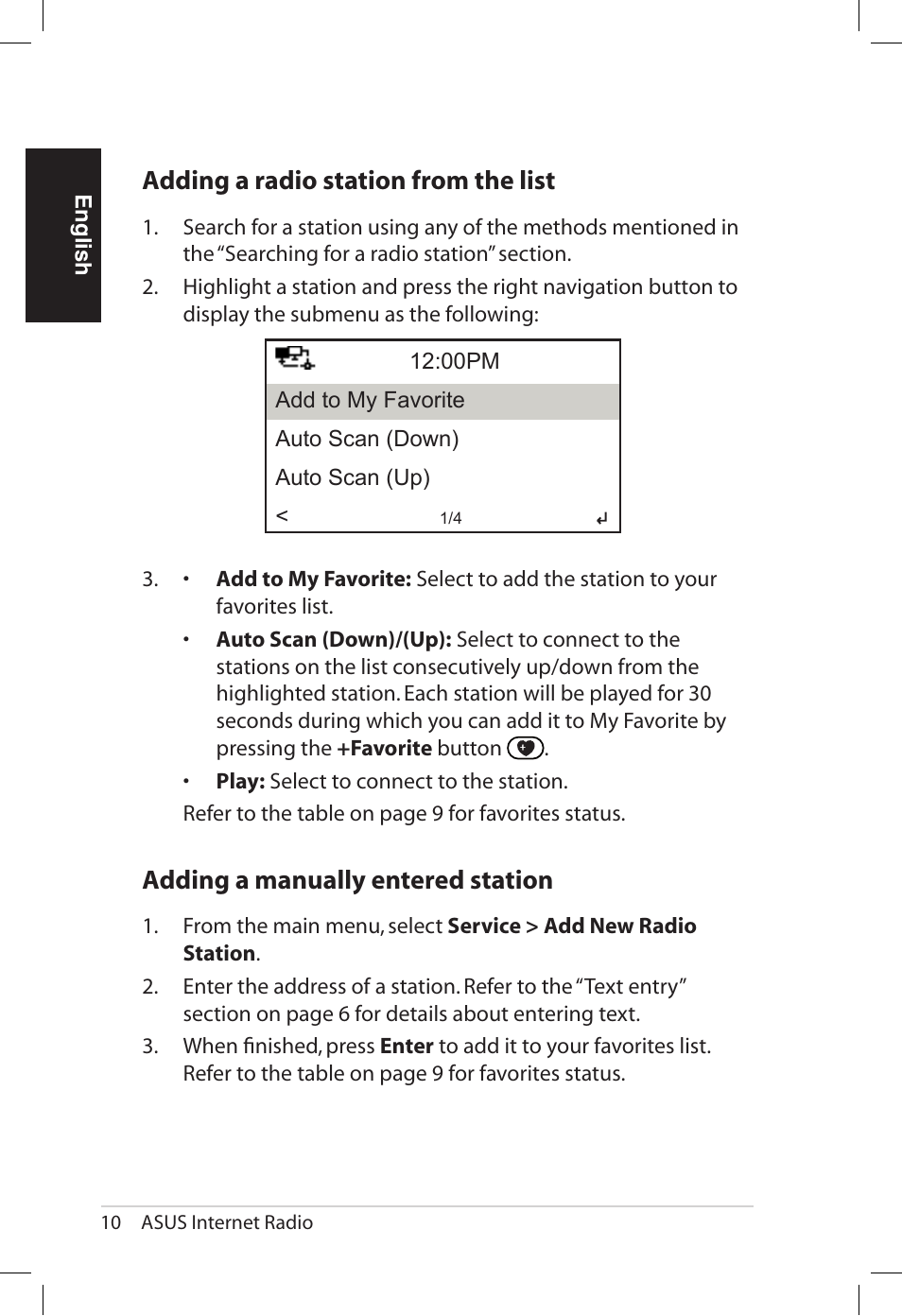 Adding.a.radio.station.from.the.list, Adding.a.manually.entered.station | Asus AIR User Manual | Page 18 / 192