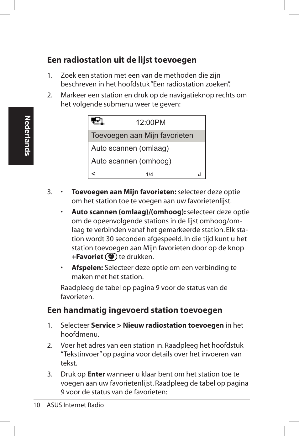 Een.radiostation.uit.de.li�st.toevoegen, Een.handmatig.ingevoerd.station.toevoegen | Asus AIR User Manual | Page 186 / 192