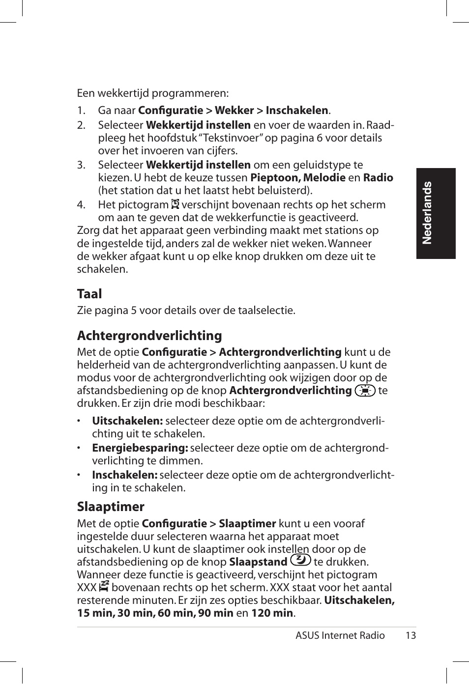 Taal, Achtergrondverlichting, Slaaptimer | Asus AIR User Manual | Page 189 / 192