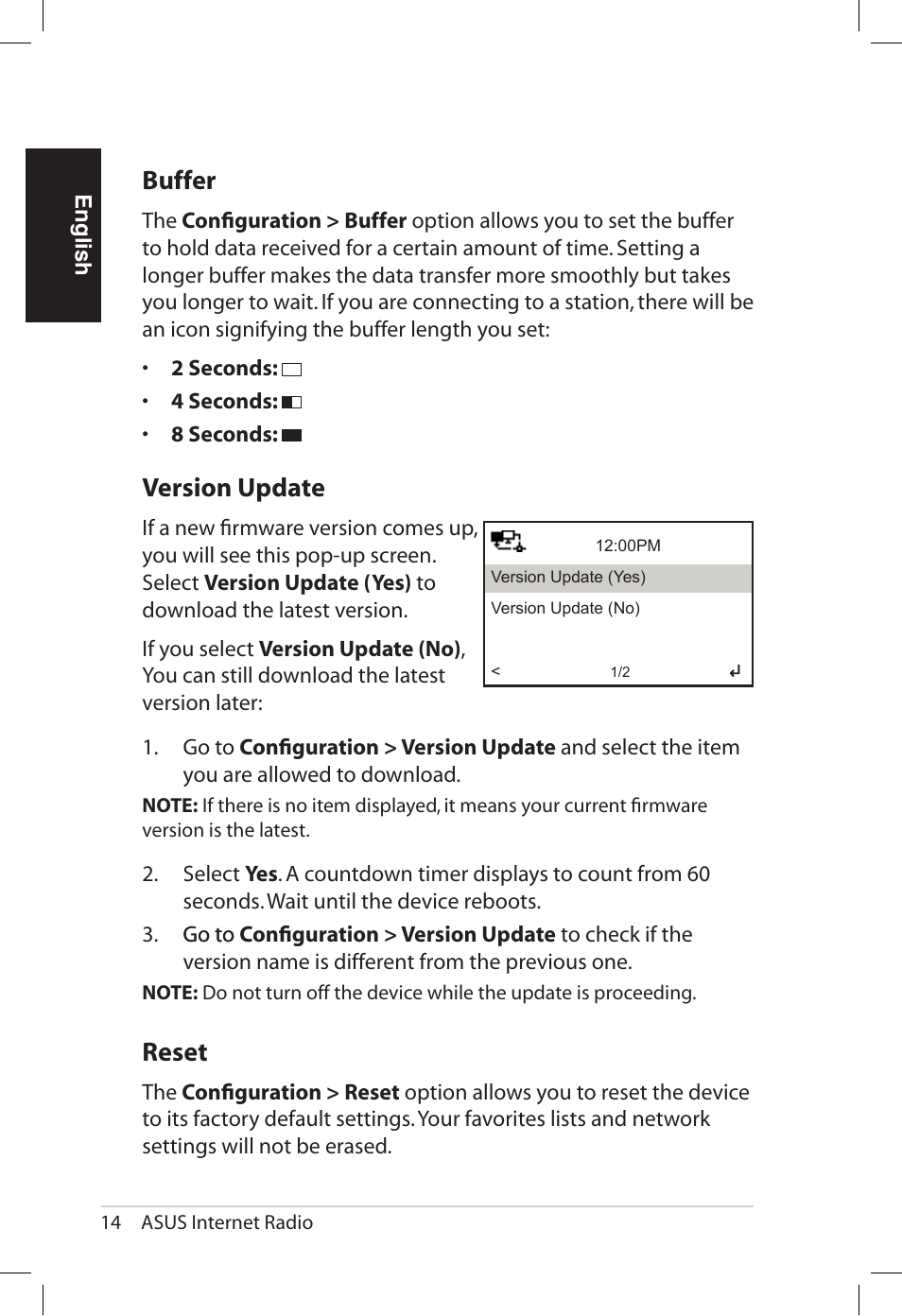 Buffer, Ersion.update, Reset | Asus AIR User Manual | Page 22 / 192