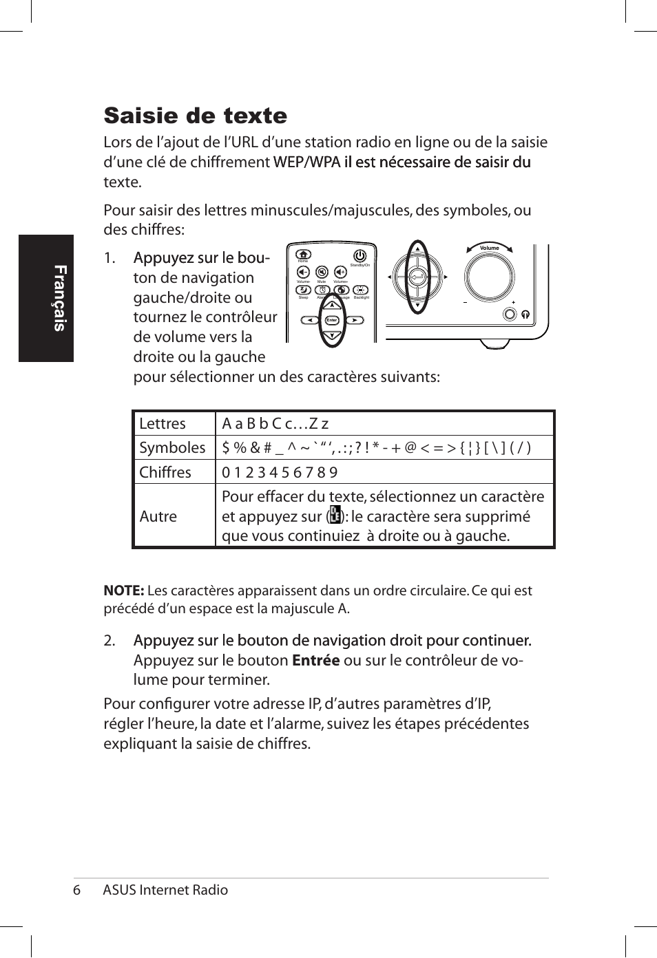 Saisie de texte, Français, 6asus internet radio | Asus AIR User Manual | Page 38 / 192