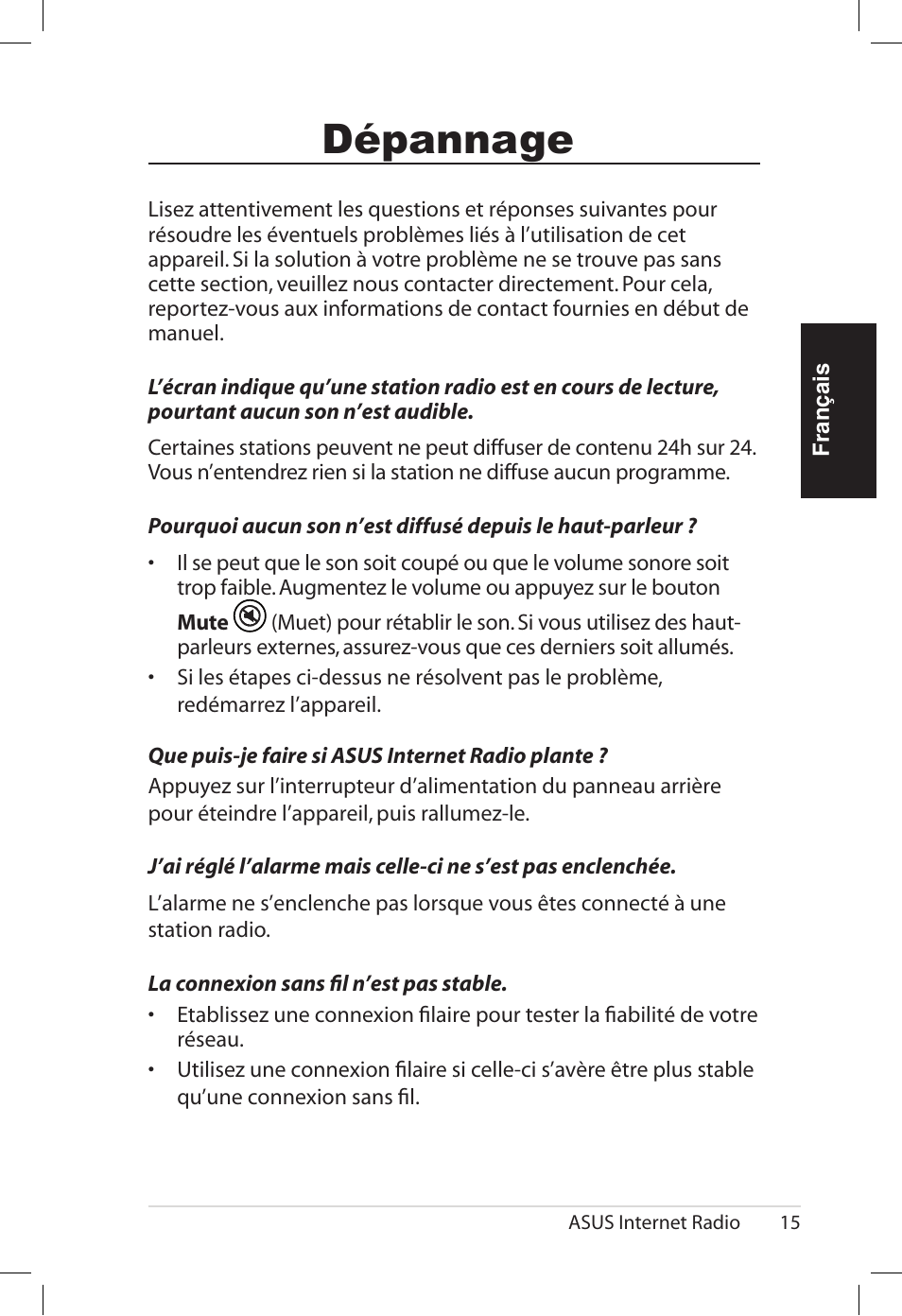 Dépannage | Asus AIR User Manual | Page 47 / 192