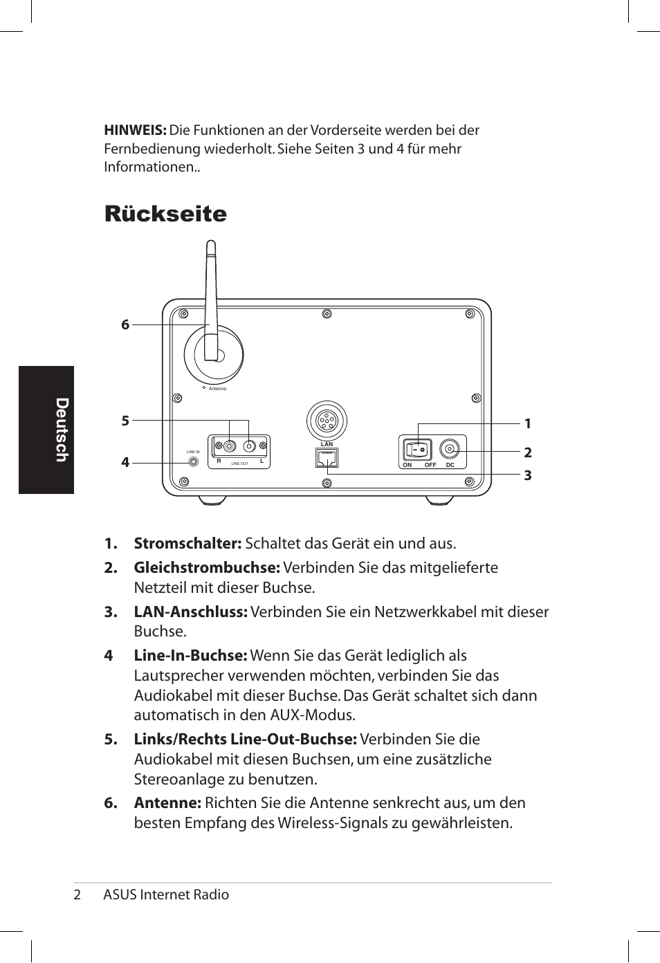 Rückseite, Deutsch | Asus AIR User Manual | Page 58 / 192