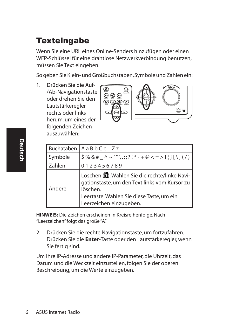 Texteingabe, Deutsch, 6asus internet radio | Asus AIR User Manual | Page 62 / 192